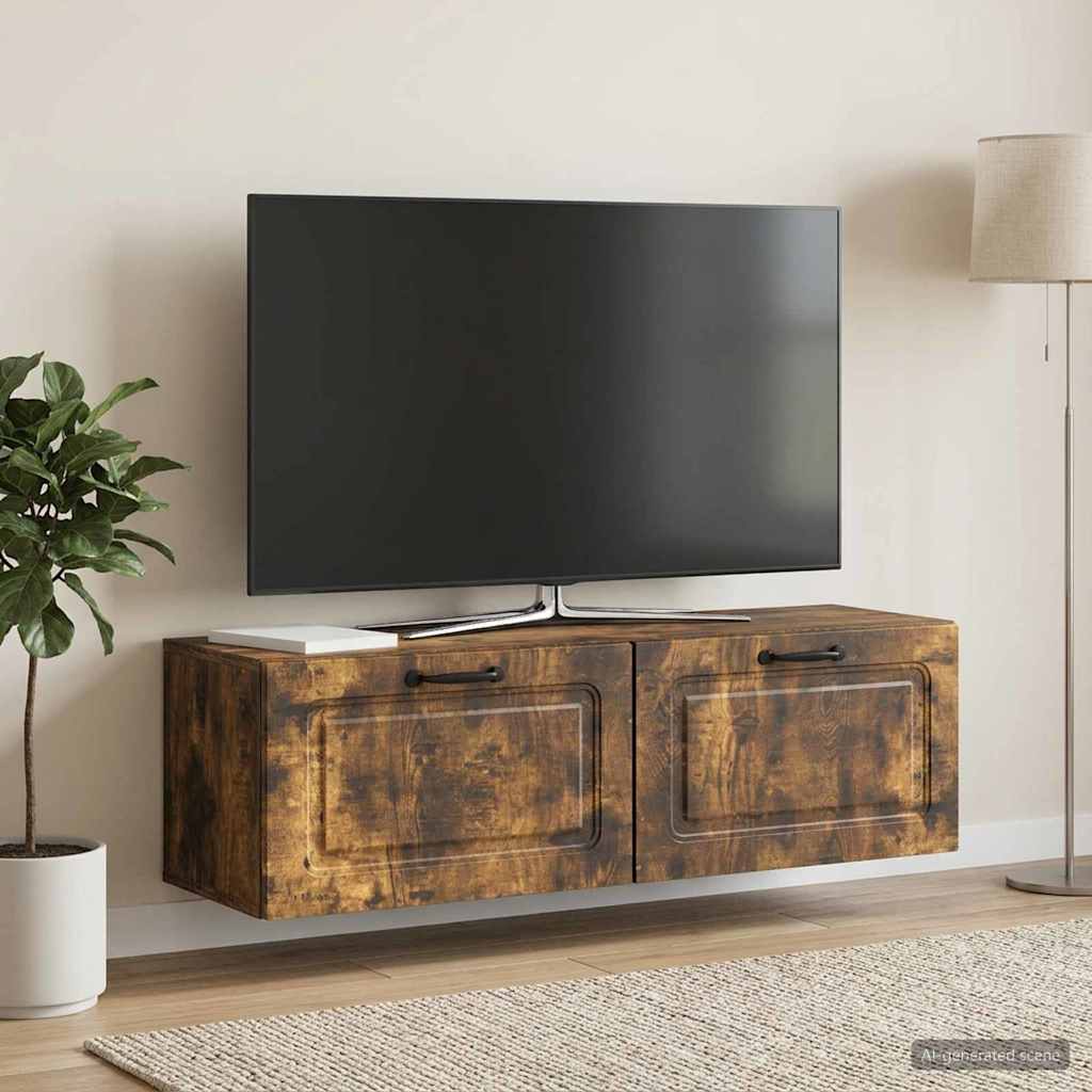 Meuble TV mural Chêne fumé 98 x 31 x 30 cm Bois d'ingénierie - XIOS