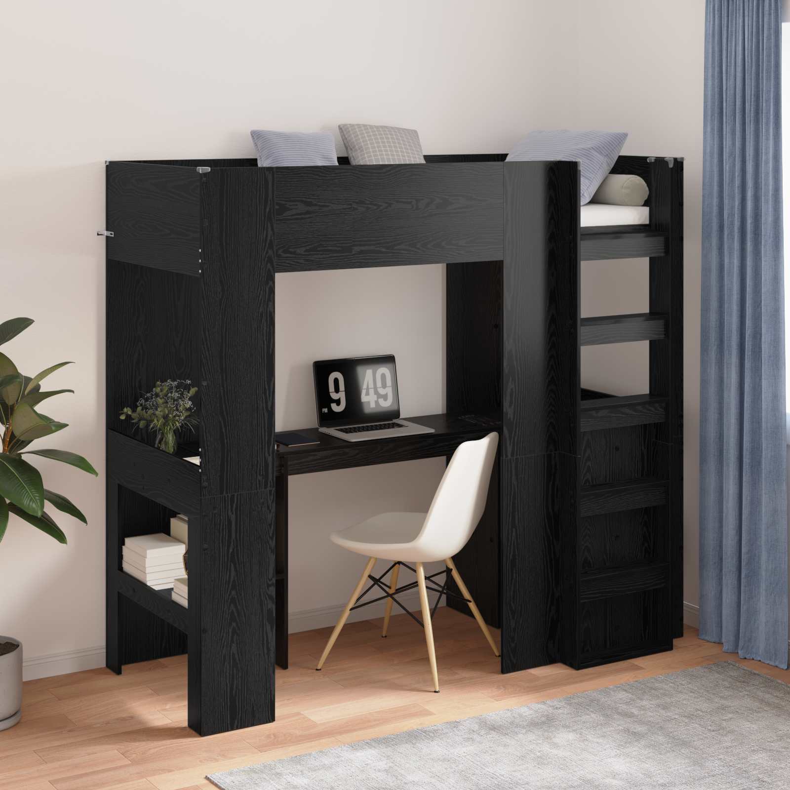 Cadre de lit superposé avec bureau Chêne noir 75 x 190 cm - XIOS