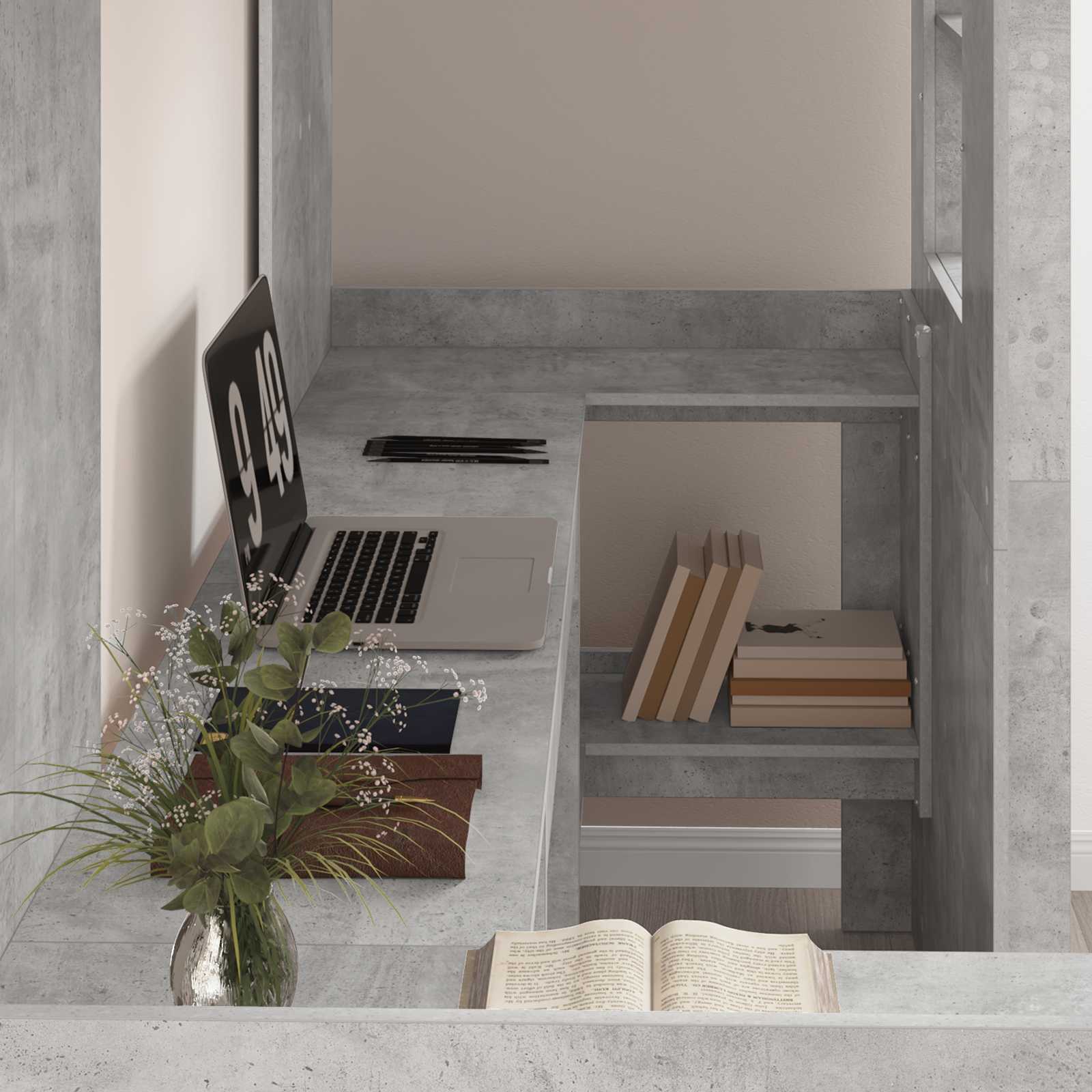 Cadre de lit superposé avec bureau Gris béton 75 x 190 cm - XIOS