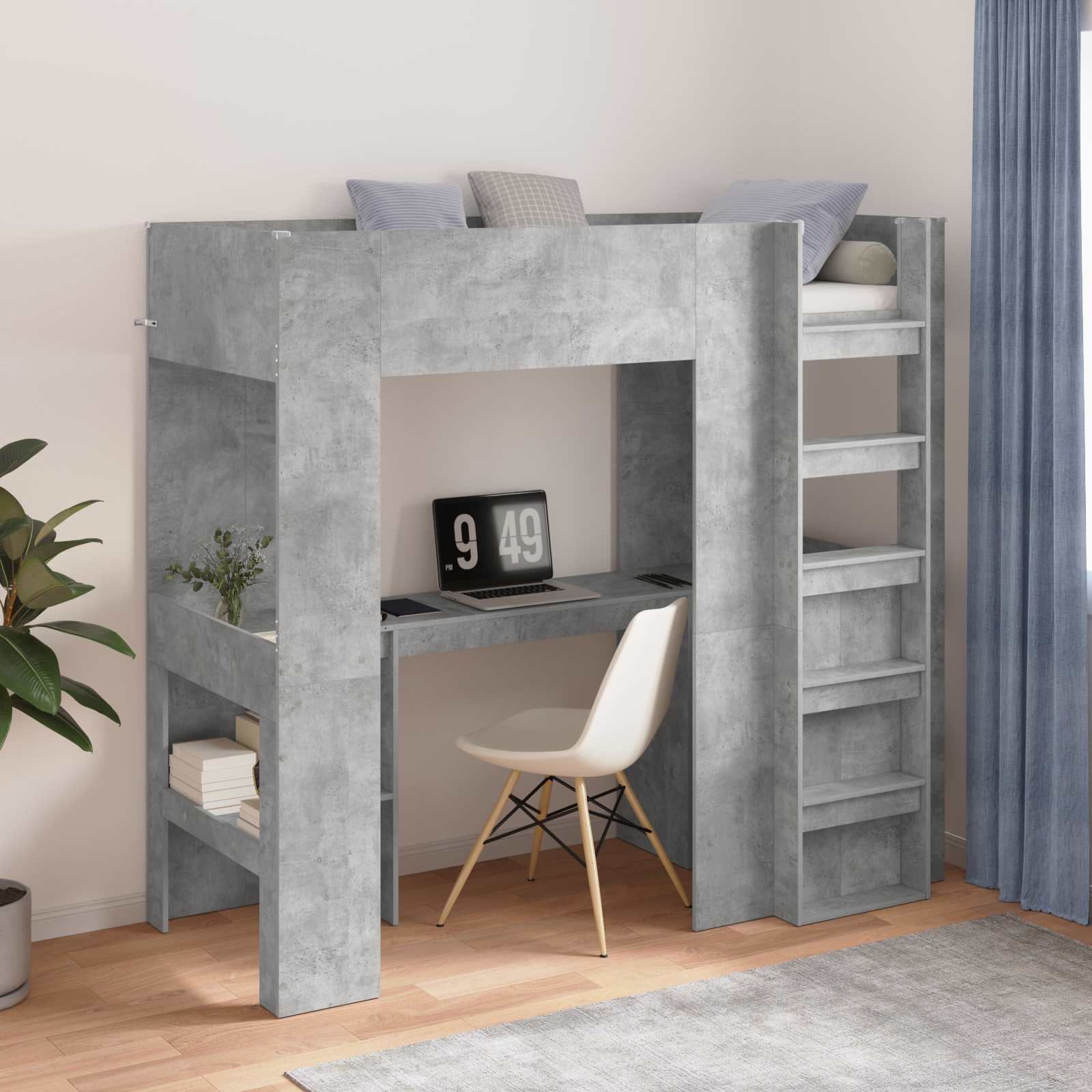 Cadre de lit superposé avec bureau Gris béton 75 x 190 cm - XIOS