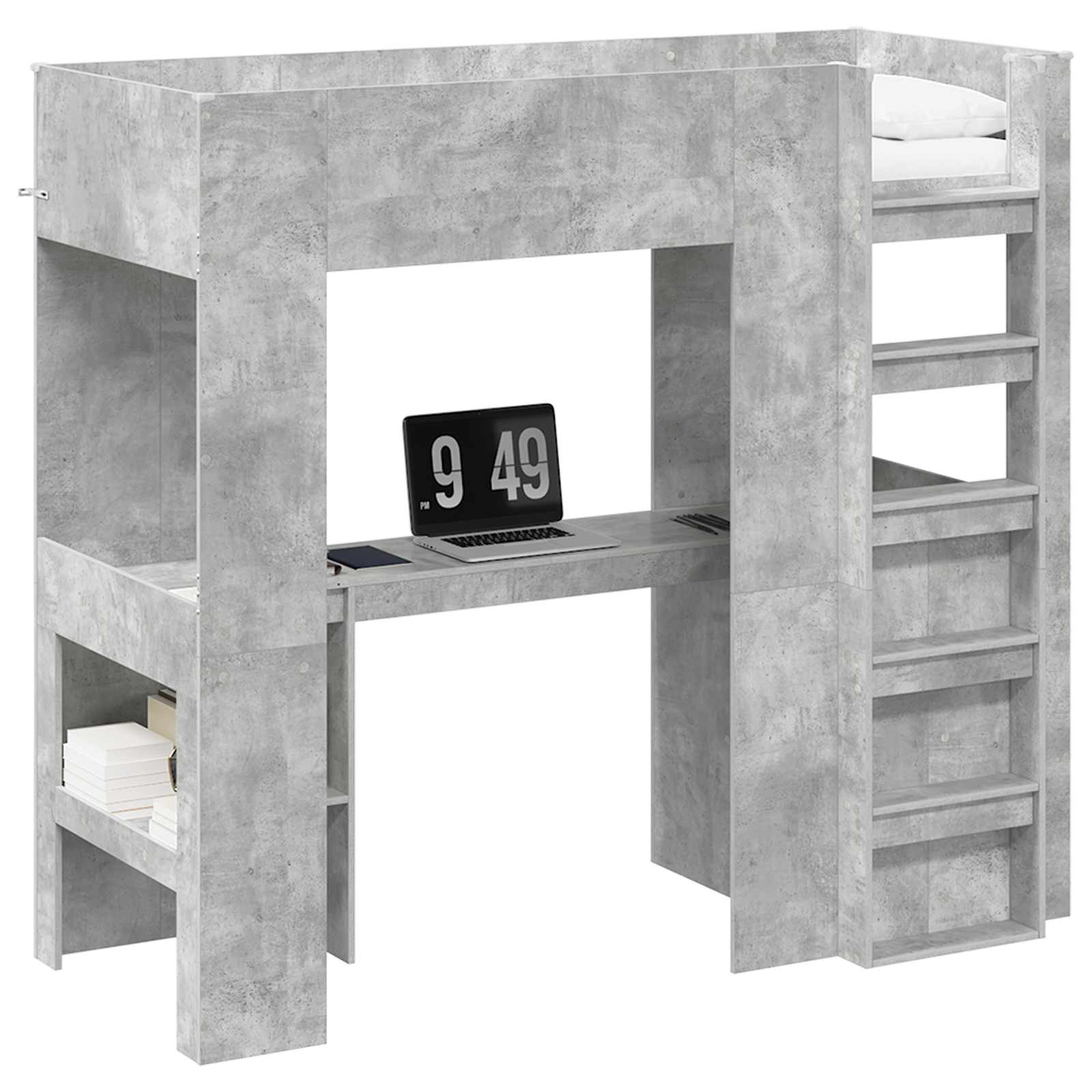 Cadre de lit superposé avec bureau Gris béton 75 x 190 cm - XIOS