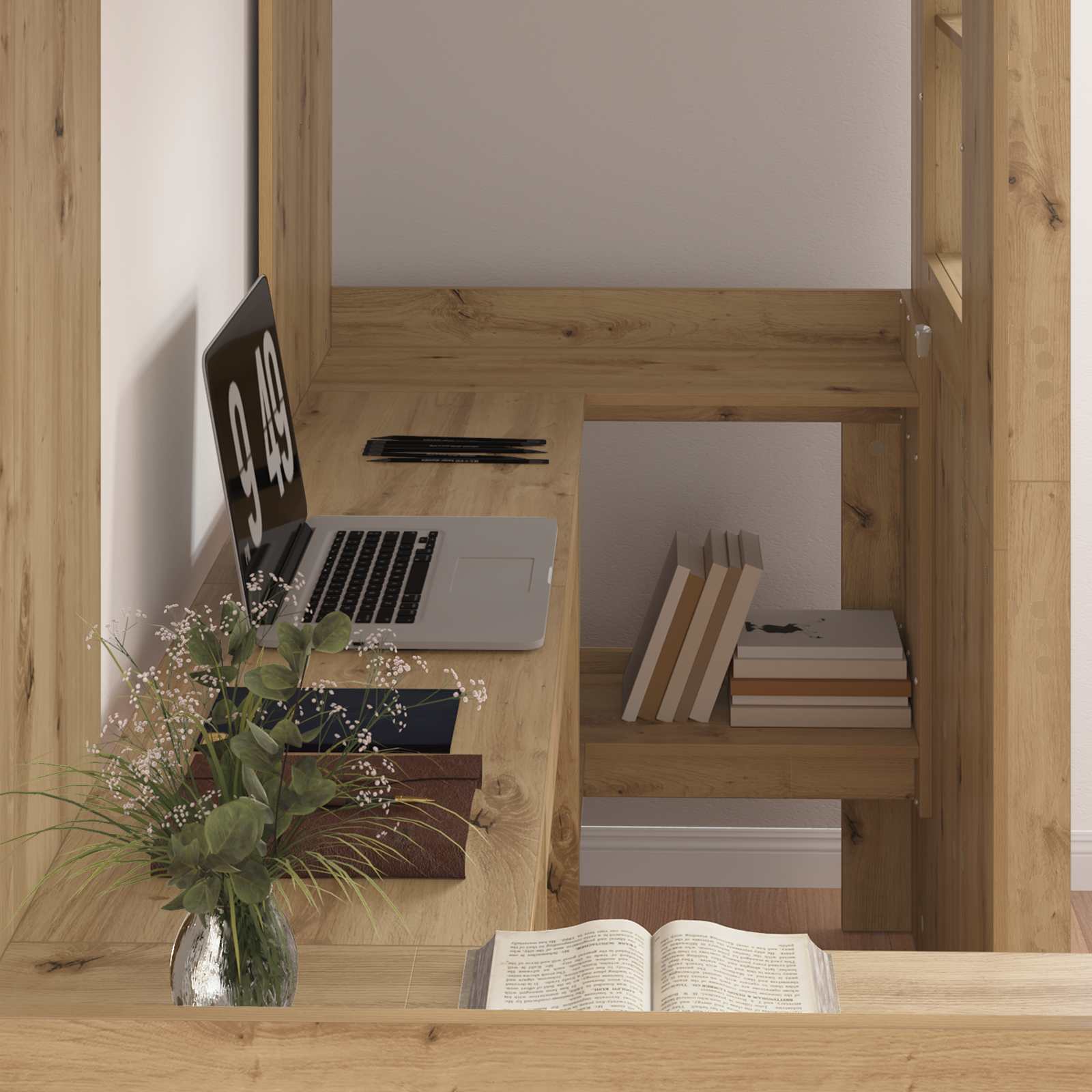 Cadre de lit superposé avec bureau Chêne artisanal 75 x 190 cm - XIOS