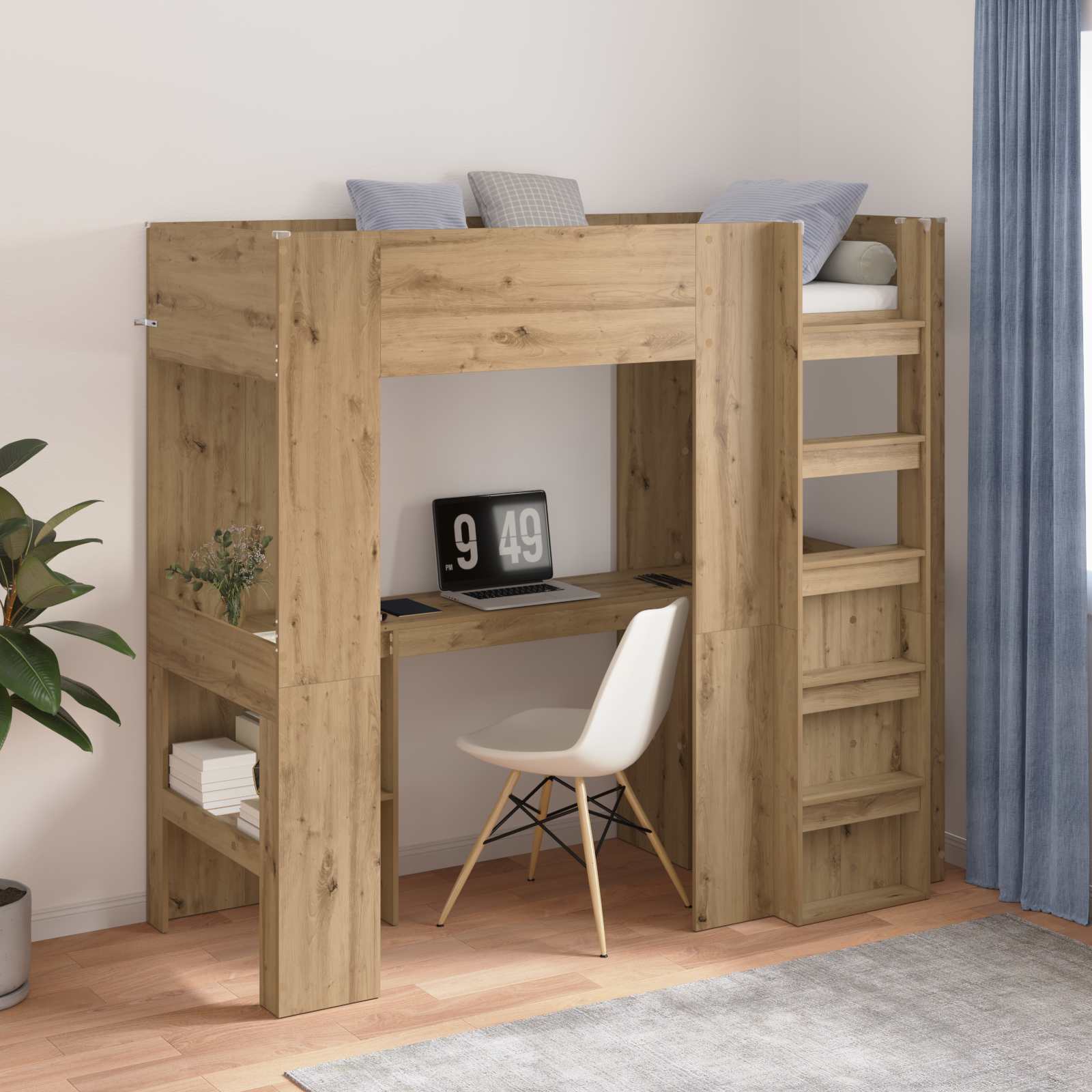 Cadre de lit superposé avec bureau Chêne artisanal 75 x 190 cm - XIOS