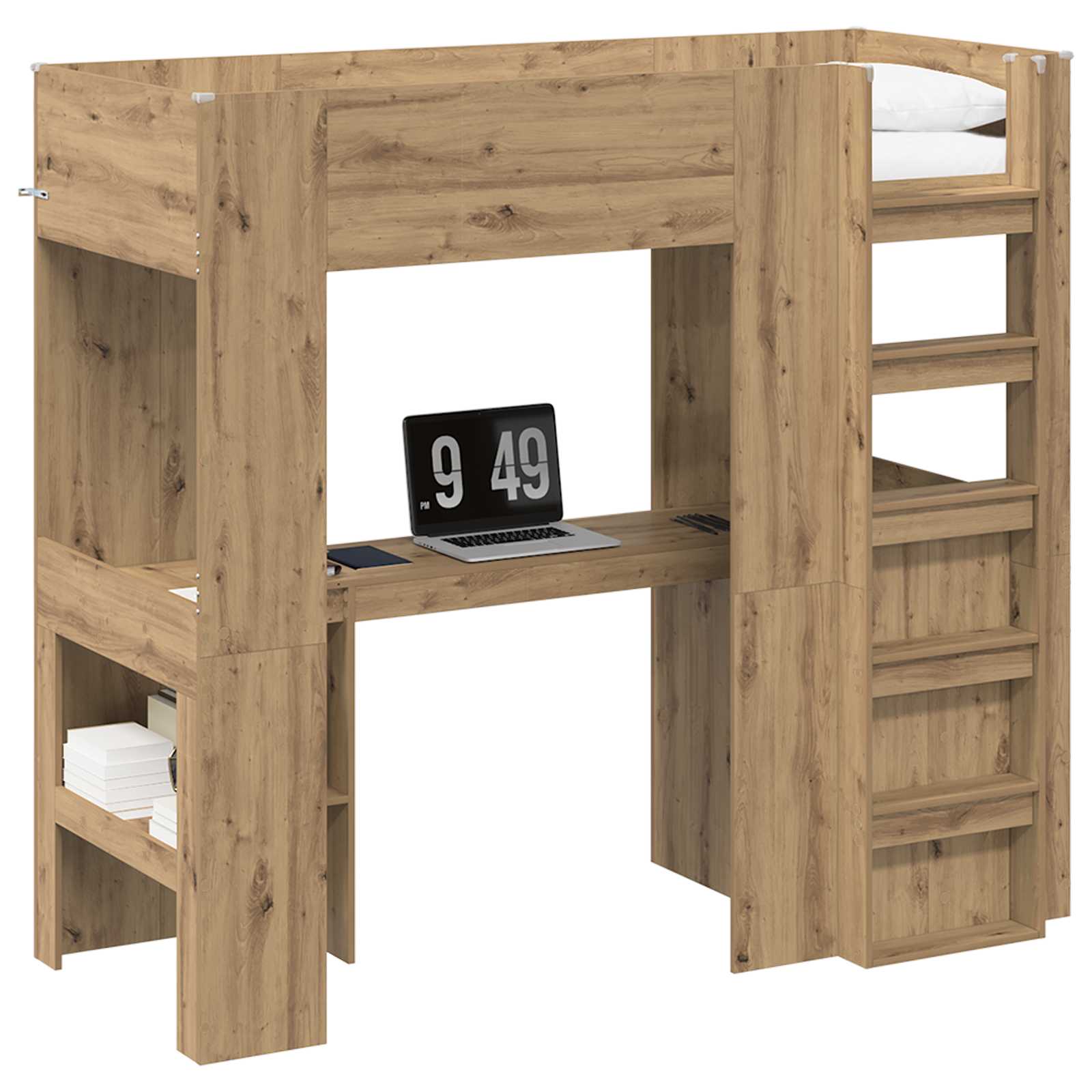 Cadre de lit superposé avec bureau Chêne artisanal 75 x 190 cm - XIOS