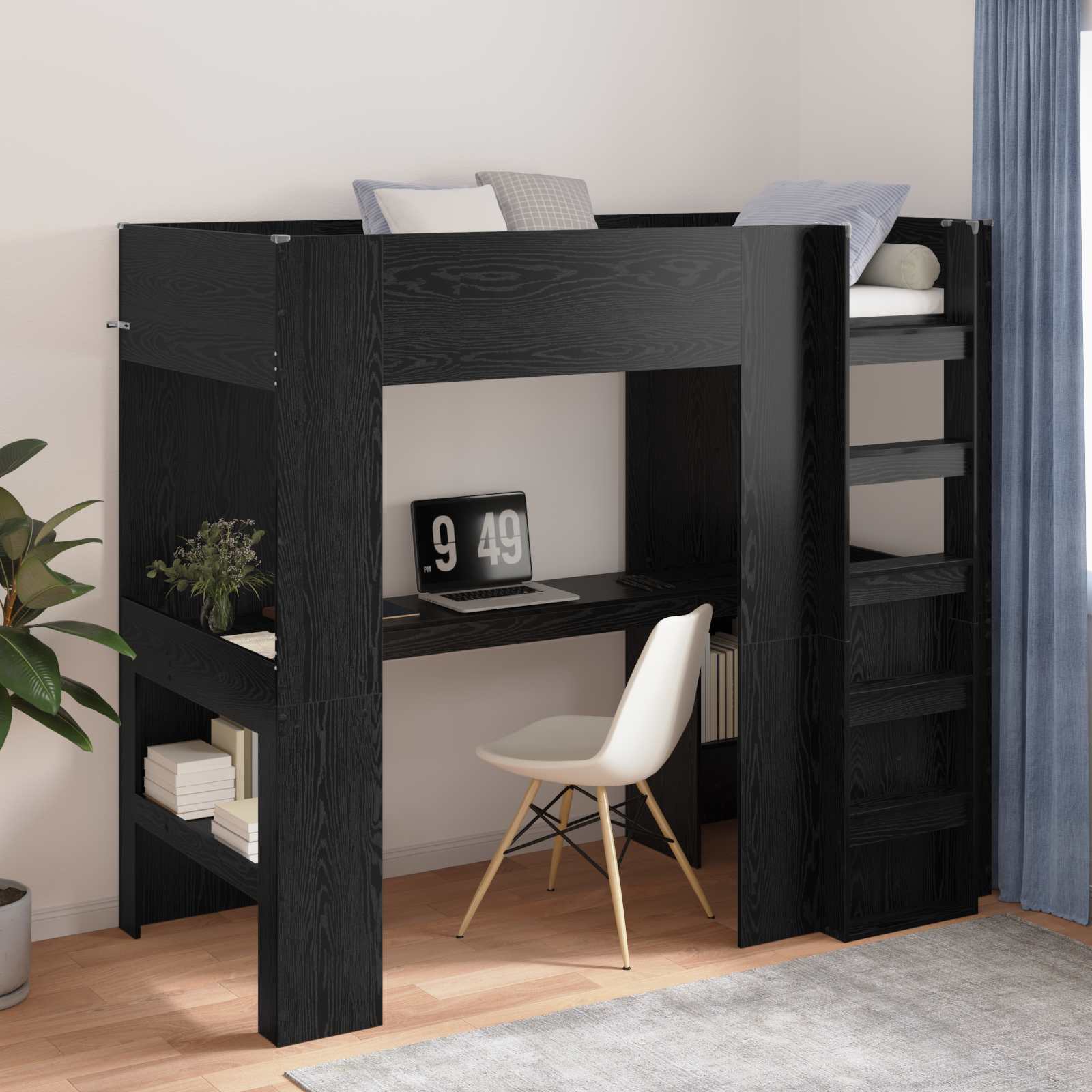 Cadre de lit superposé avec bureau Chêne noir 90 x 190 cm - XIOS