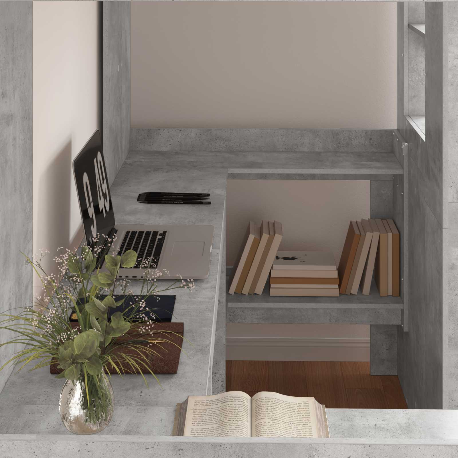 Cadre de lit superposé avec bureau Gris béton 80 x 200 cm - XIOS