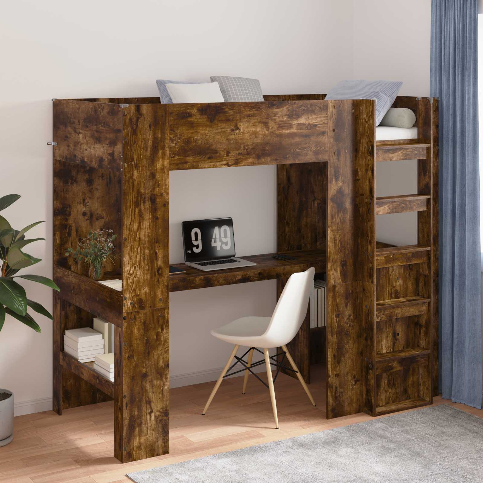 Cadre de lit superposé avec bureau Chêne fumé 80 x 200 cm - XIOS