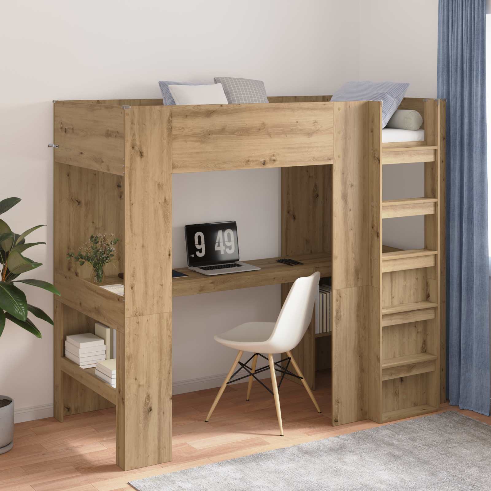 Cadre de lit superposé avec bureau Chêne artisanal 90 x 200 cm - XIOS