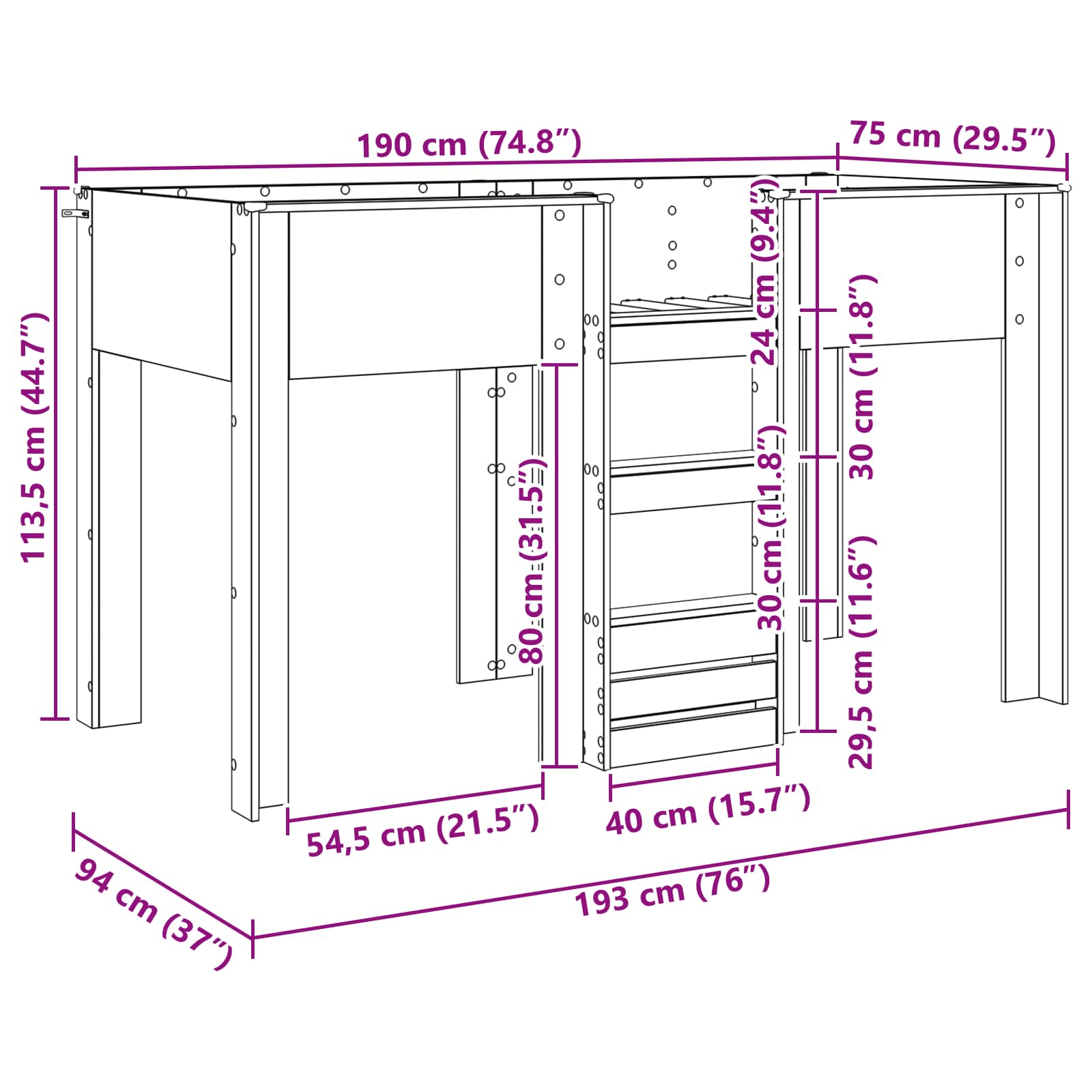 Lit Superposé pour Enfants Blanc 75 x 190 cm Bois d'ingénierie - XIOS