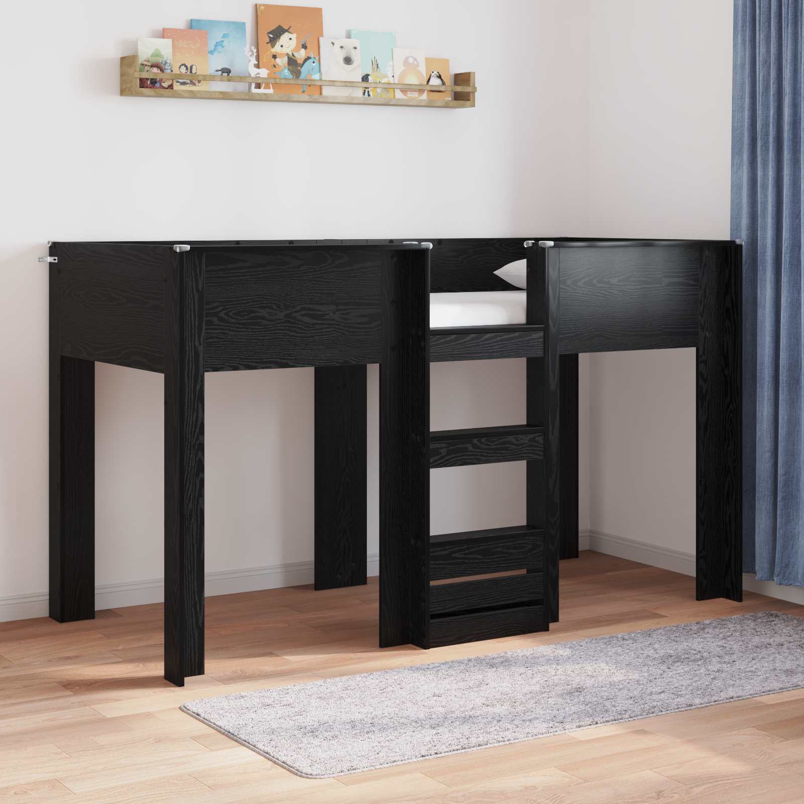 Lit Superposé pour Enfants avec stockage Chêne noir 75 x 190 cm - XIOS