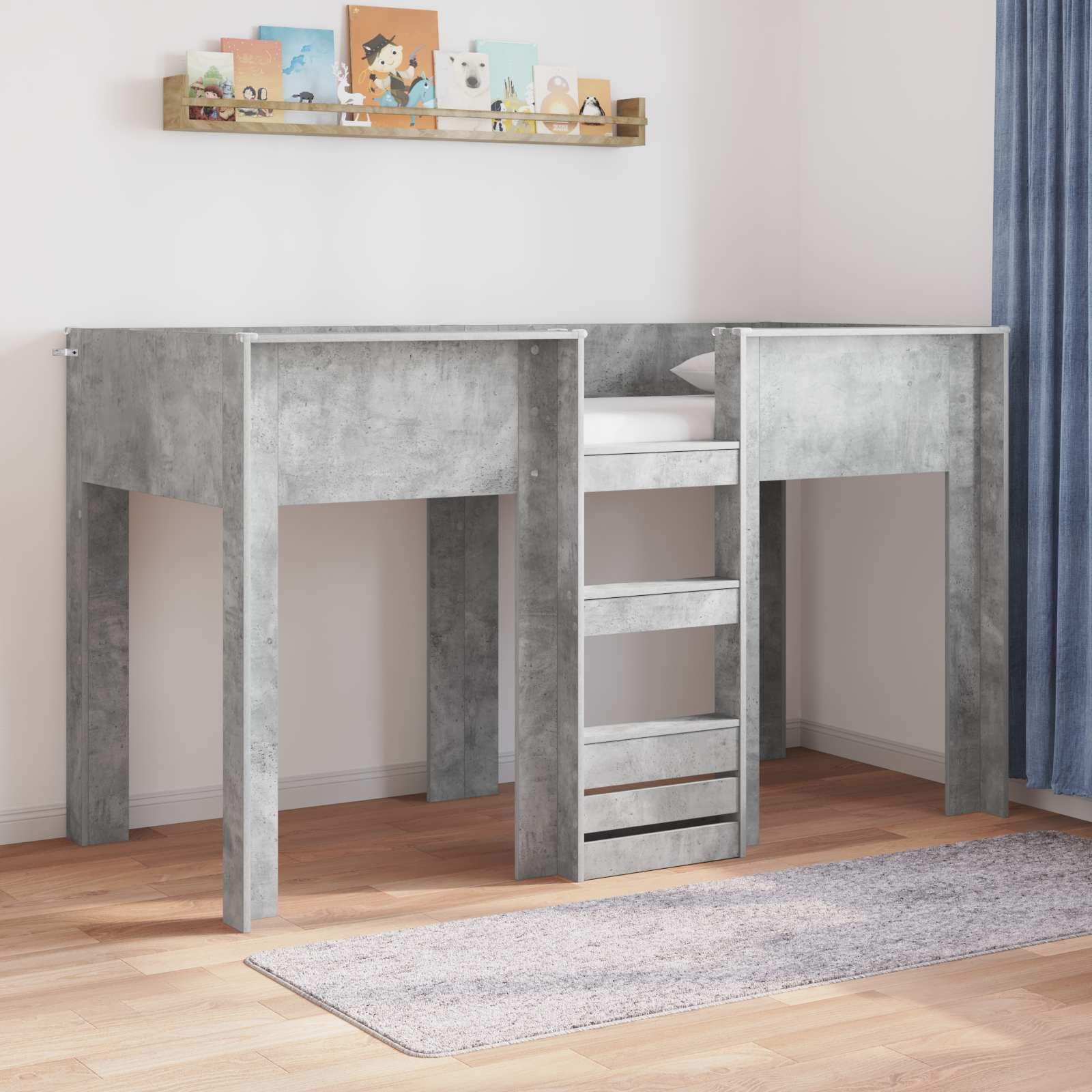 Lit Superposé pour Enfants avec stockage Gris béton 75 x 190 cm - XIOS