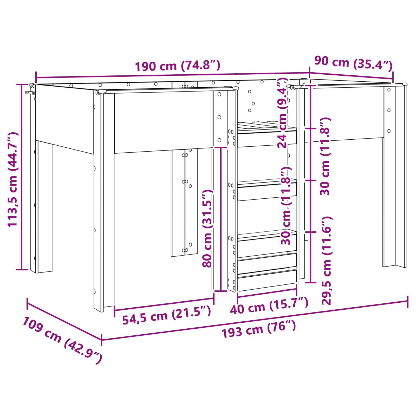 Lit Superposé pour Enfants Chêne fumé 90 x 190 cm - XIOS