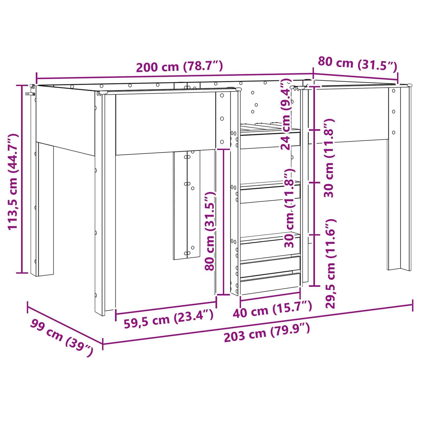 Lit Superposé pour Enfants Chêne Sonoma 80 x 200 cm - XIOS
