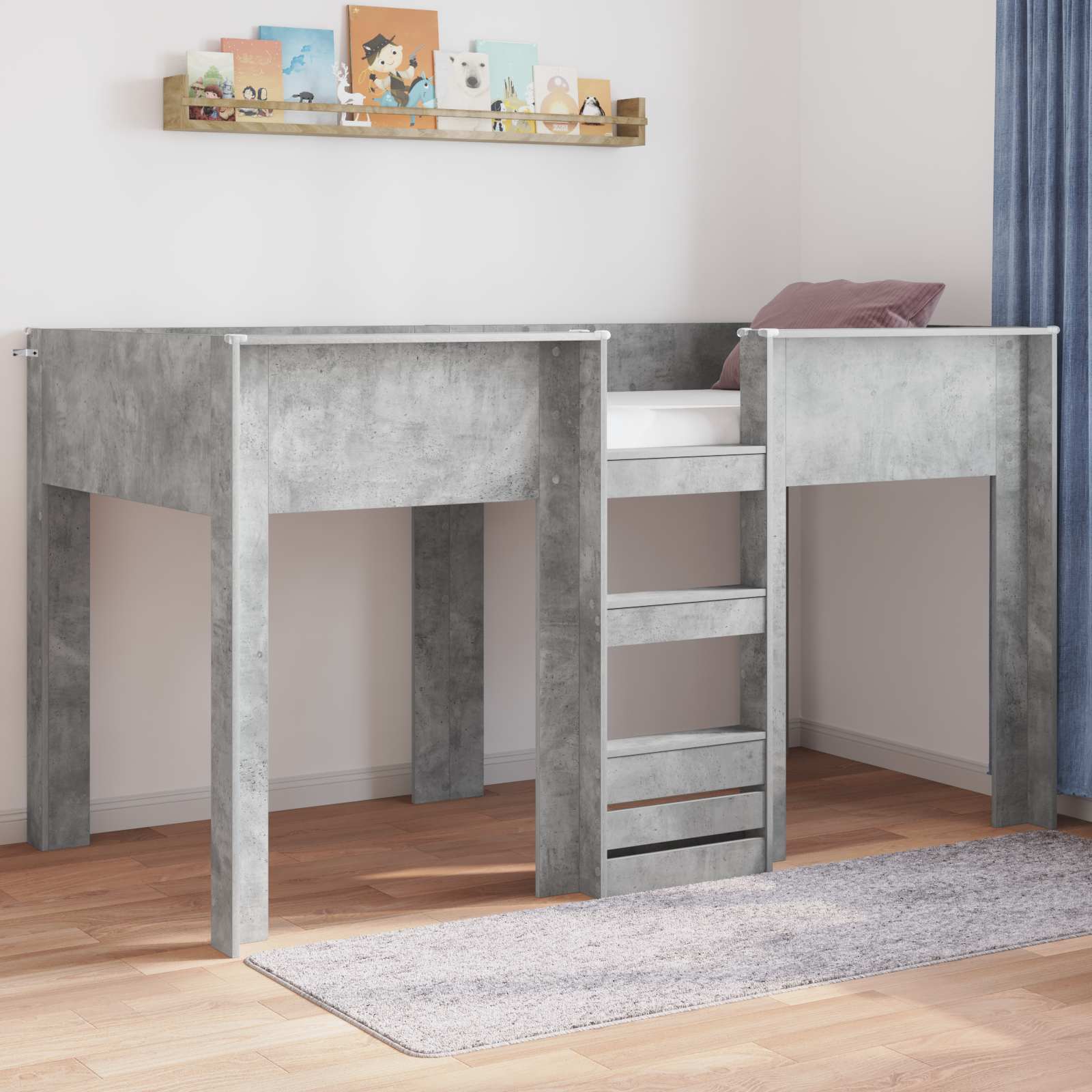Lit Superposé pour Enfants avec stockage Gris béton 90 x 200 cm - XIOS