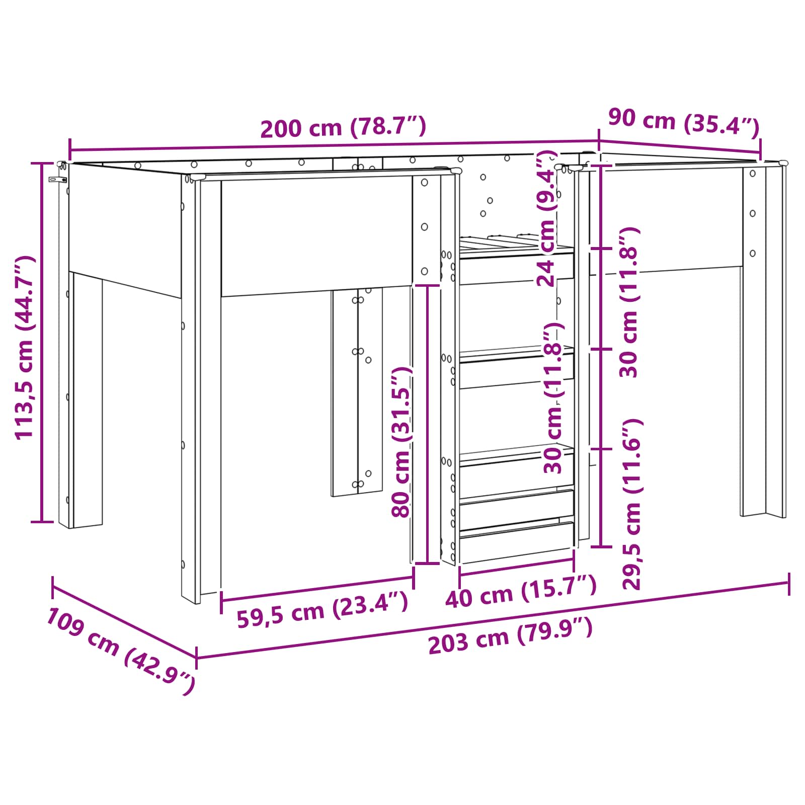 Lit Superposé pour Enfants Chêne fumé 90 x 200 cm - XIOS