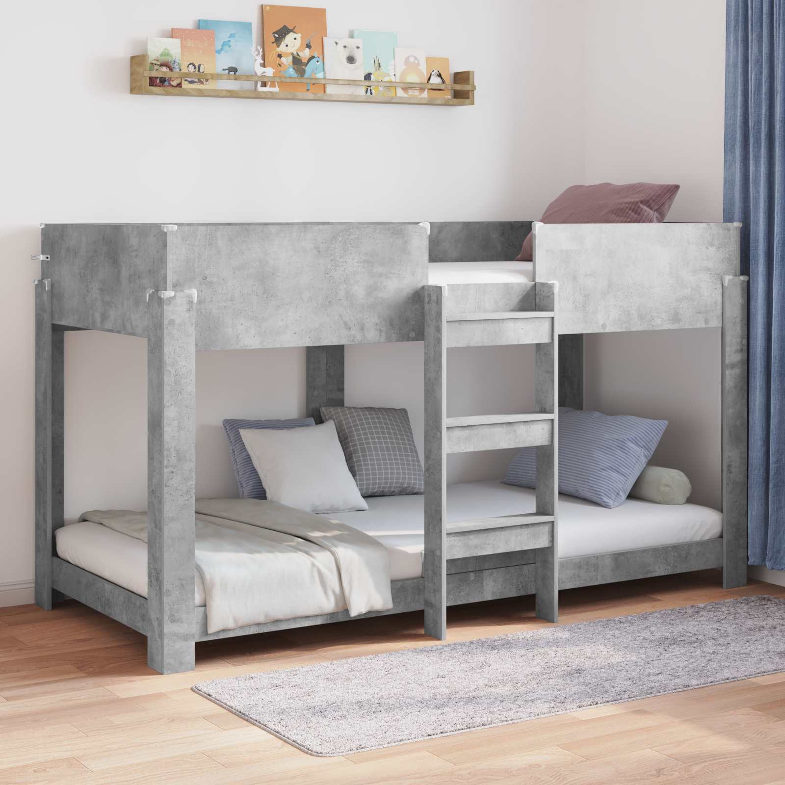 Lit Superposé pour Enfants avec matelas Gris béton 90 x 200 cm - XIOS
