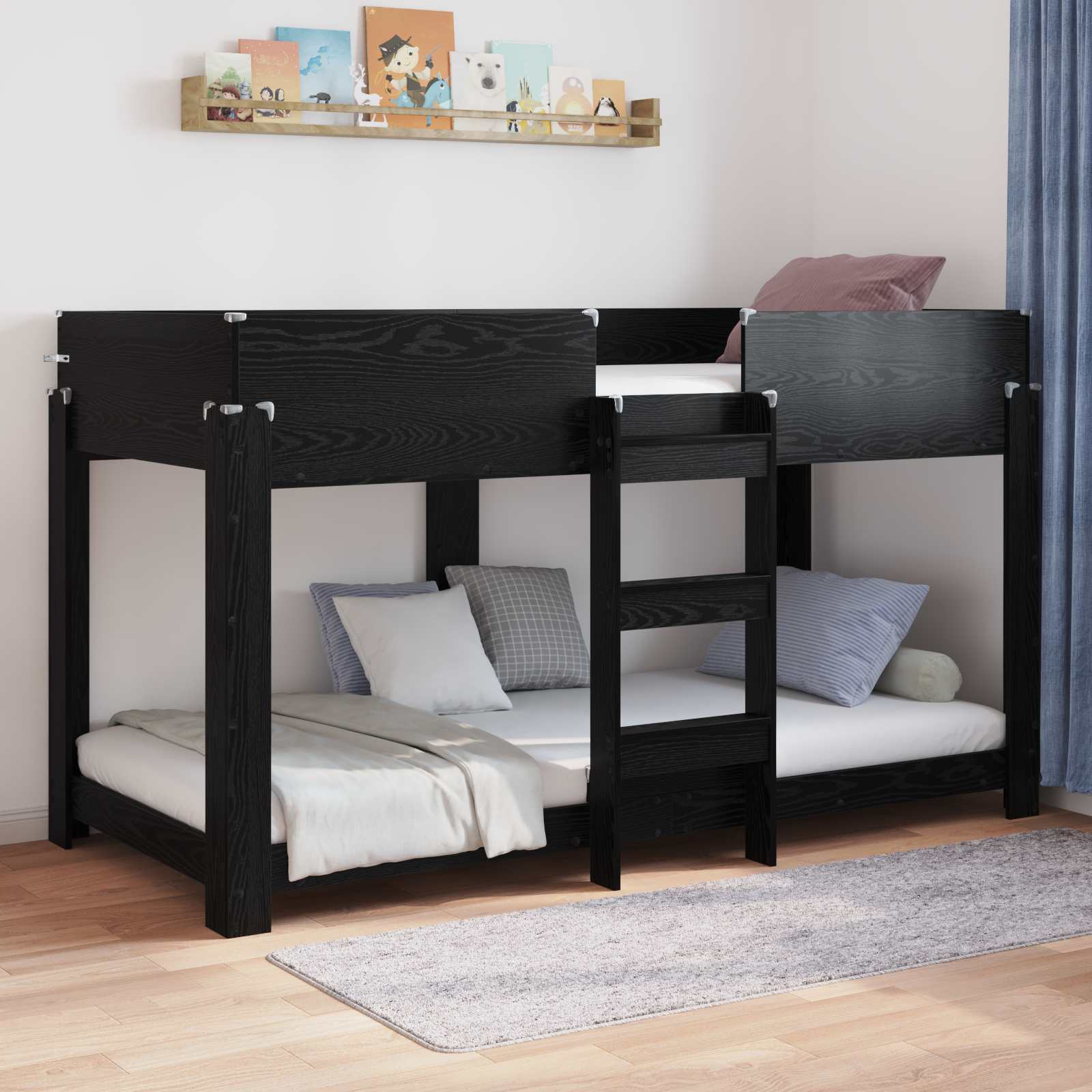 Lit Superposé pour Enfants avec matelas Chêne noir 100 x 190 cm - XIOS
