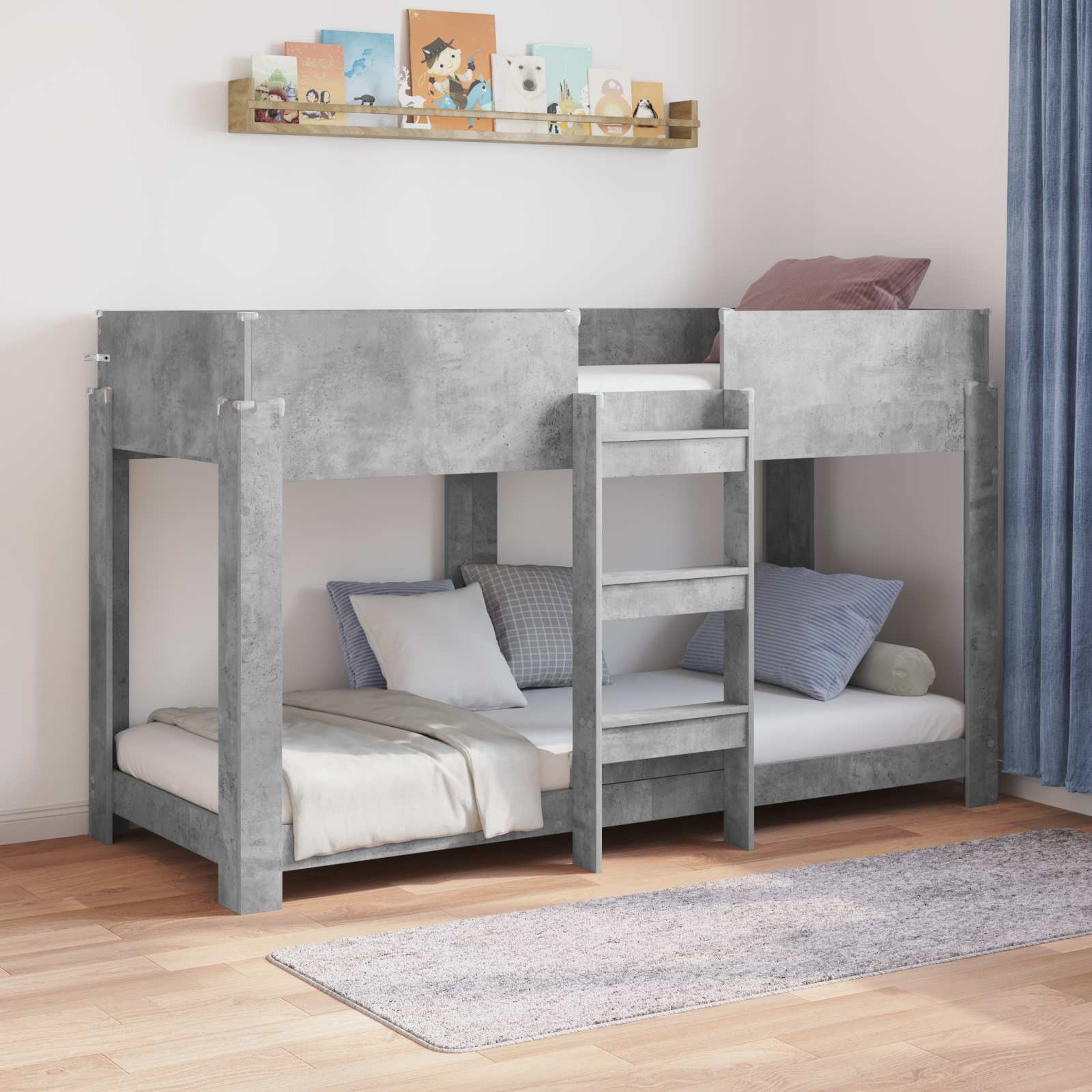 Lit Superposé pour Enfants avec matelas Gris béton 80 x 190 cm - XIOS