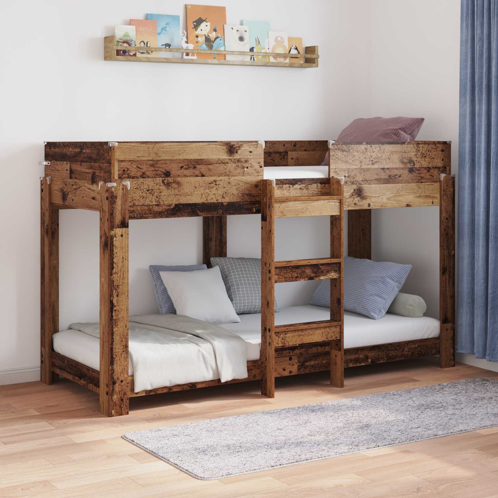 Lit Superposé pour Enfants avec matelas Bois ancien 80 x 190 cm - XIOS