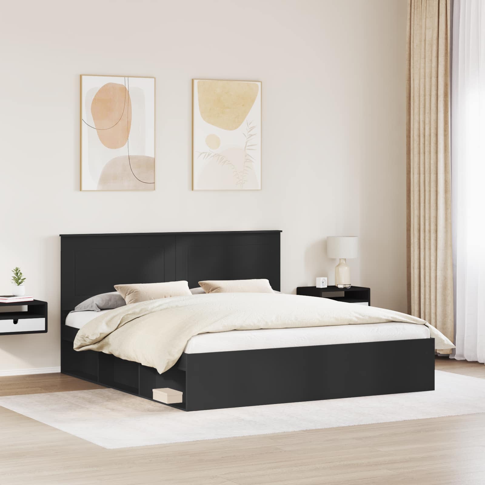Cadre de lit Noir 200 x 200 cm Bois de pin massif - XIOS