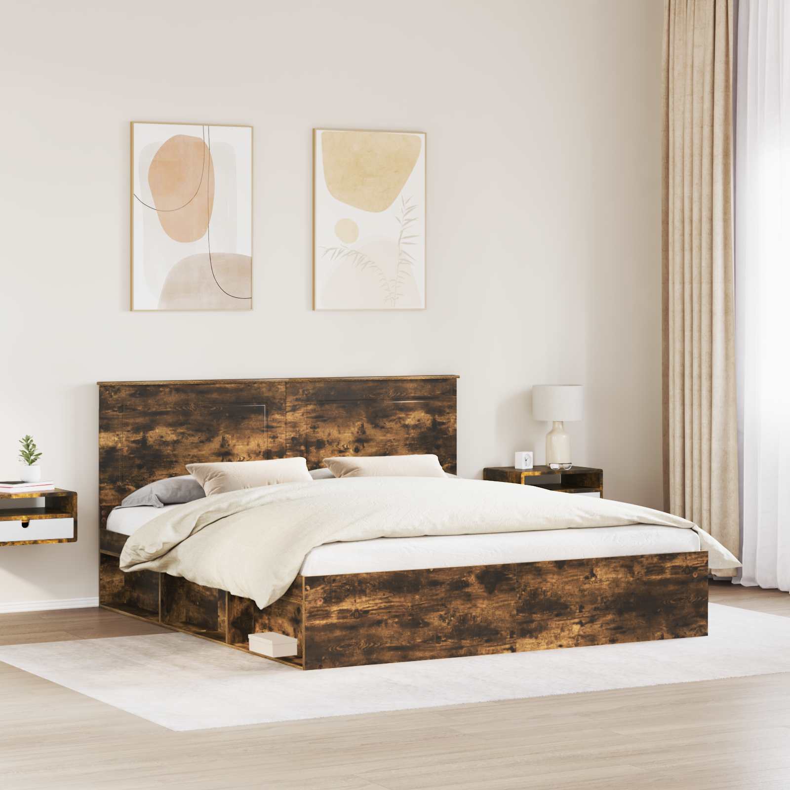 Cadre de lit Chêne fumé 200 x 200 cm Bois de pin massif - XIOS