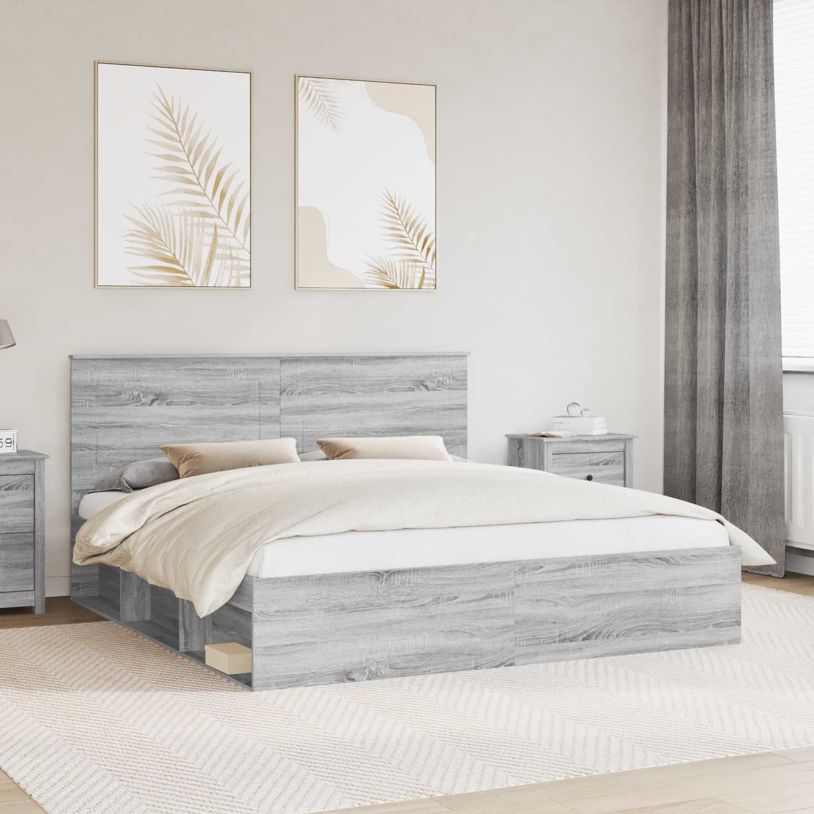 Cadre de lit Gris Sonoma 200 x 200 cm Bois de pin massif - XIOS