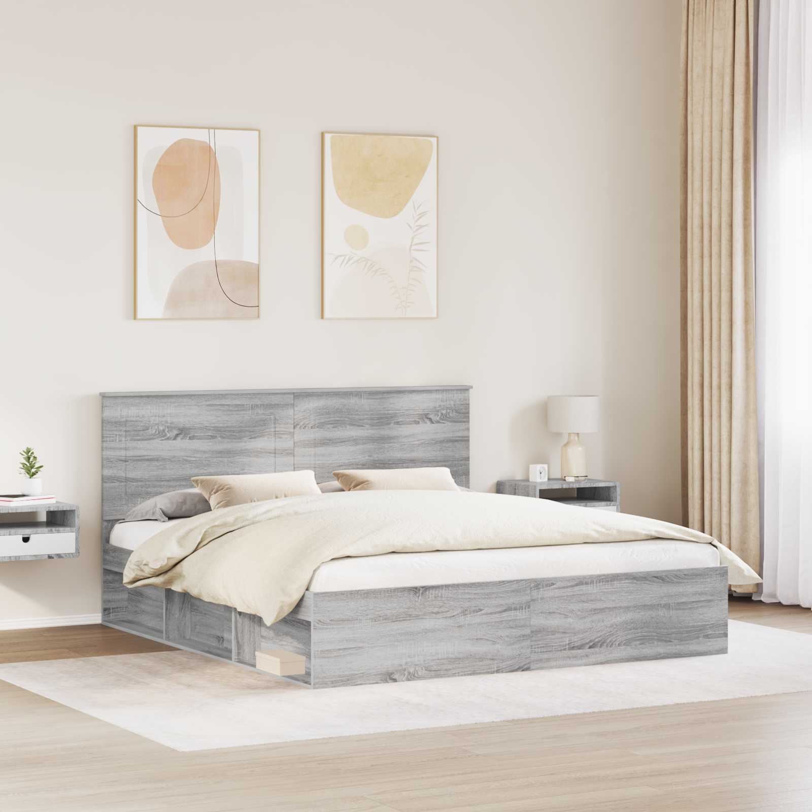 Cadre de lit Gris Sonoma 200 x 200 cm Bois de pin massif - XIOS