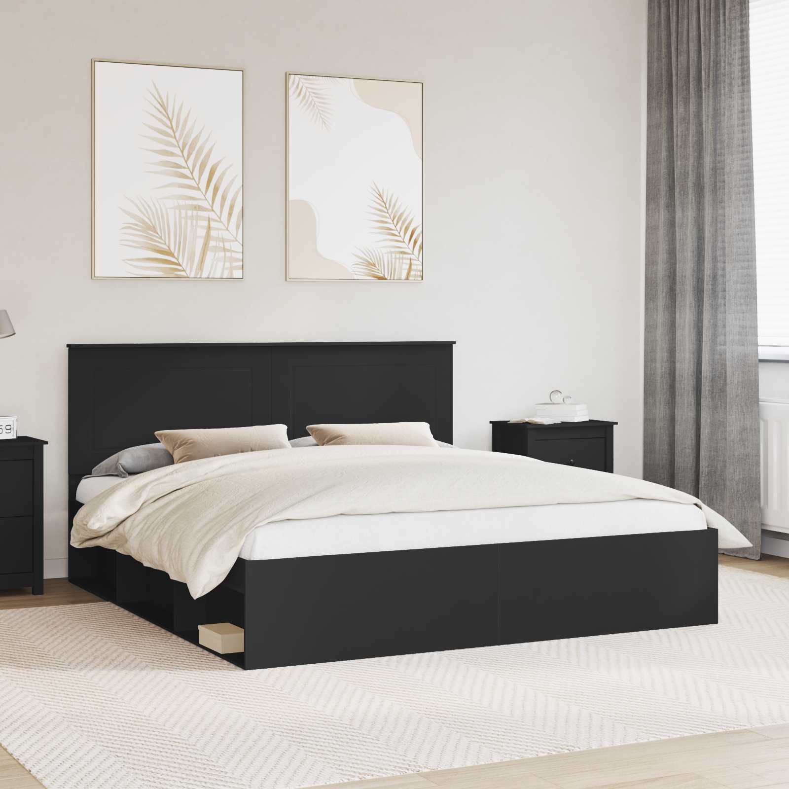 Cadre de lit Noir 180 x 200 cm Bois de pin massif - XIOS
