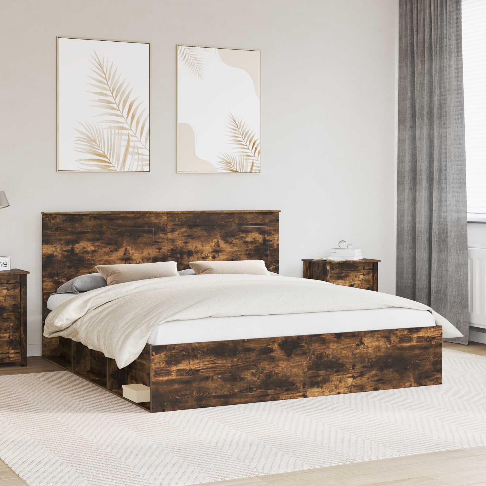 Cadre de lit Chêne fumé 180 x 200 cm Bois de pin massif - XIOS