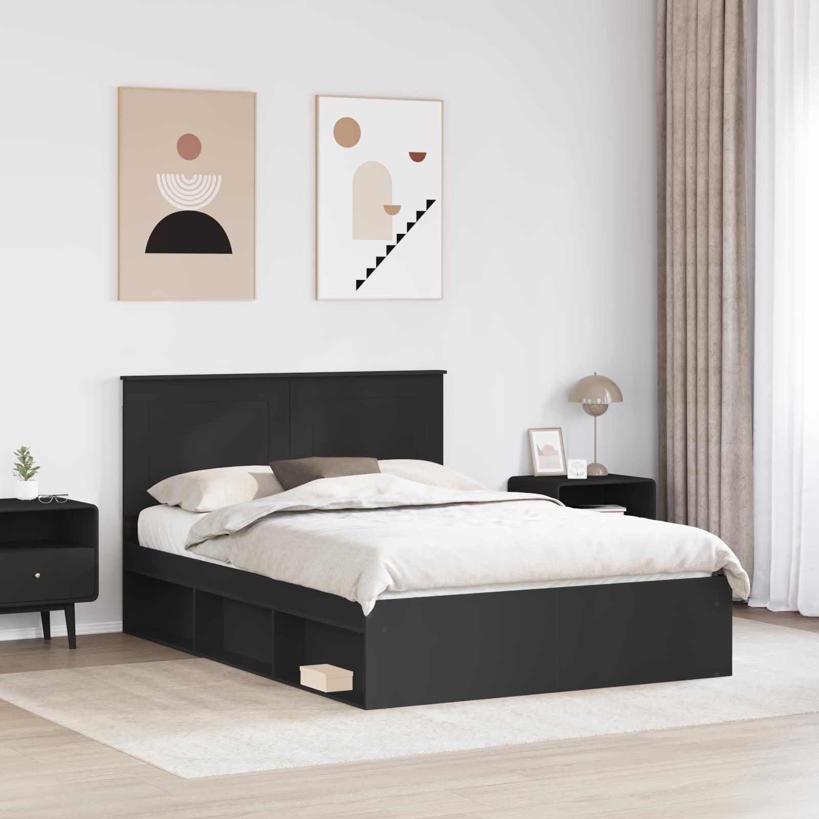 Cadre de lit Noir 160 x 200 cm Bois de pin massif - XIOS