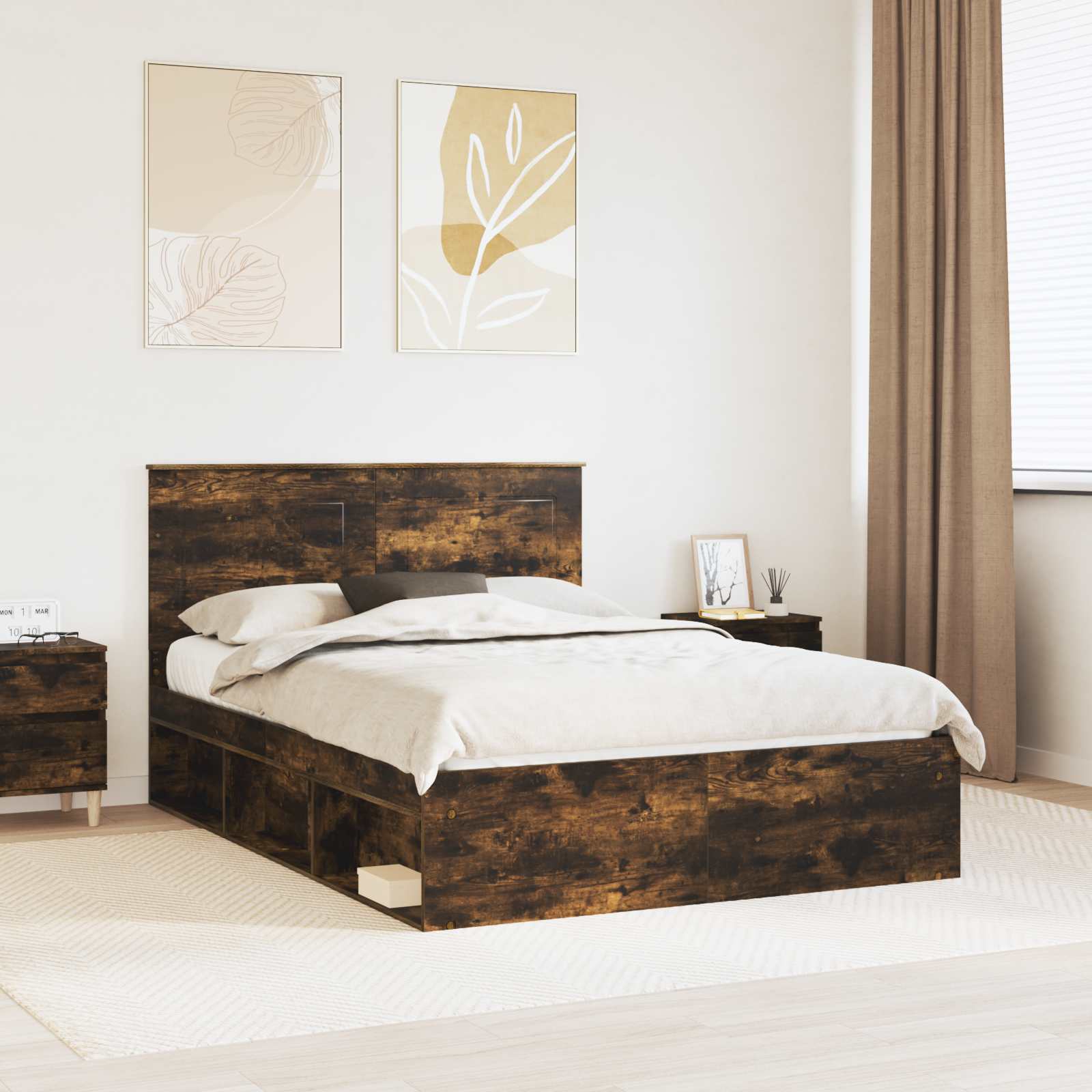 Cadre de lit Uni Chêne fumé 150 x 200 cm Bois de pin massif