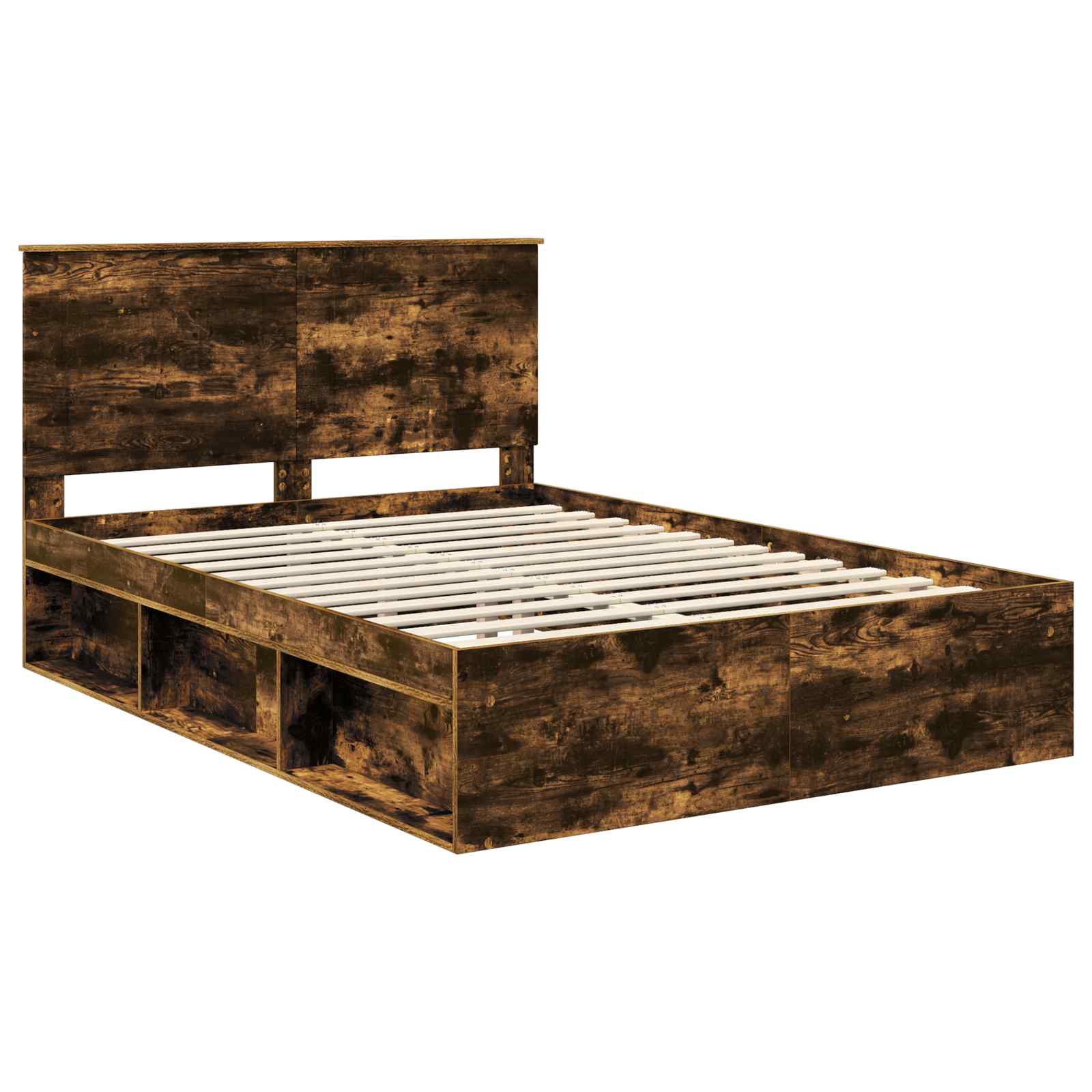 Cadre de lit Chêne fumé 140 x 190 cm Bois de pin massif - XIOS