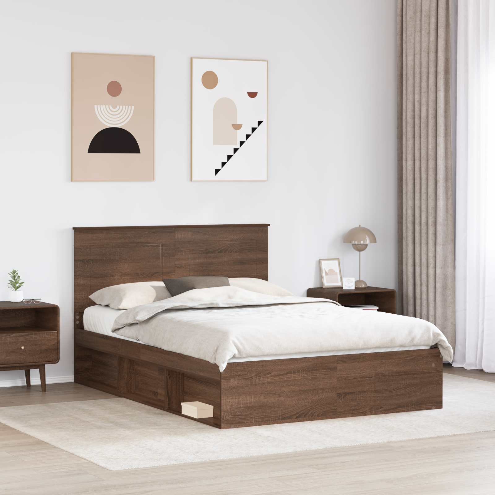 Cadre de lit Chêne brun 140 x 200 cm Bois de pin massif - XIOS