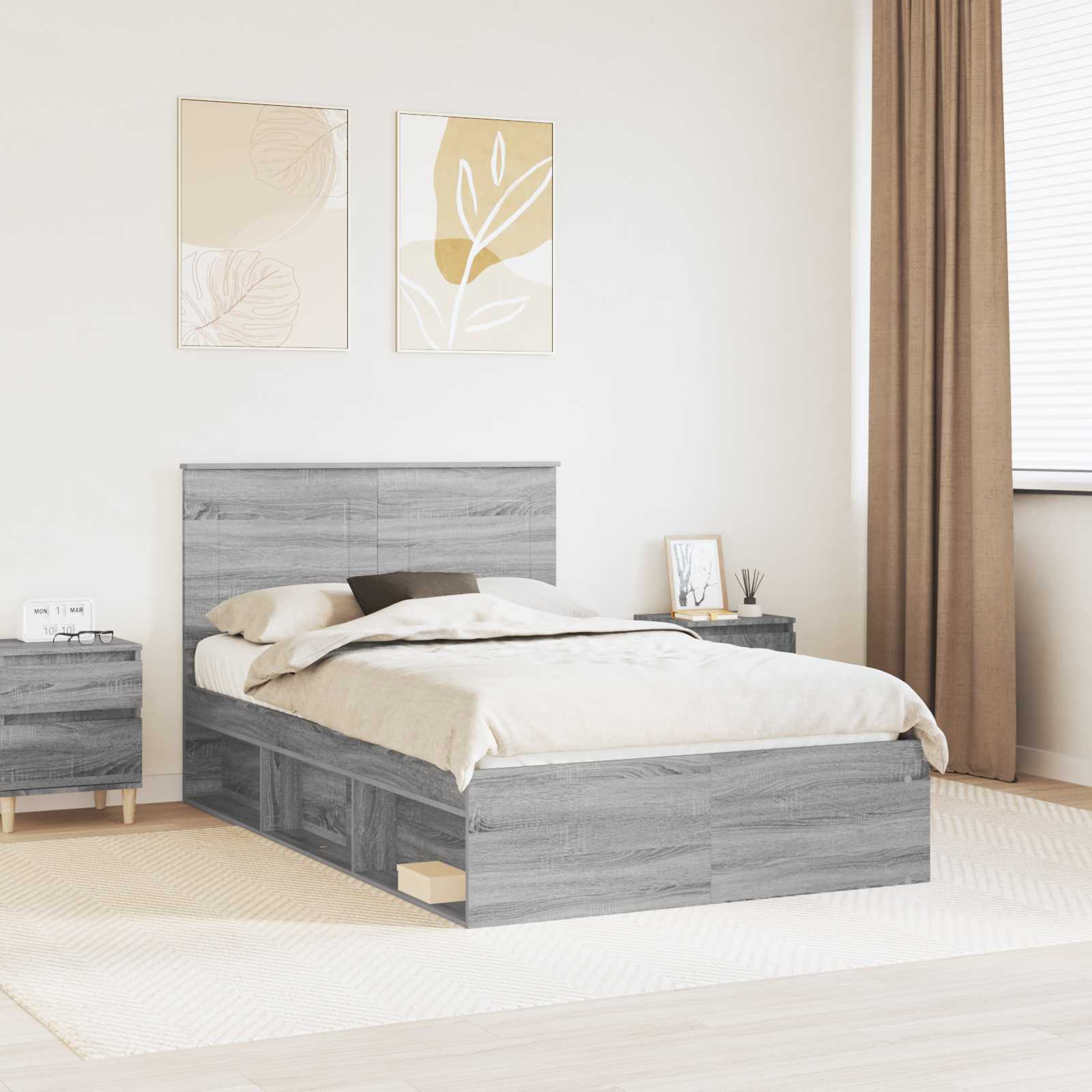 Cadre de lit Gris Sonoma 135 x 190 cm Bois de pin massif - XIOS