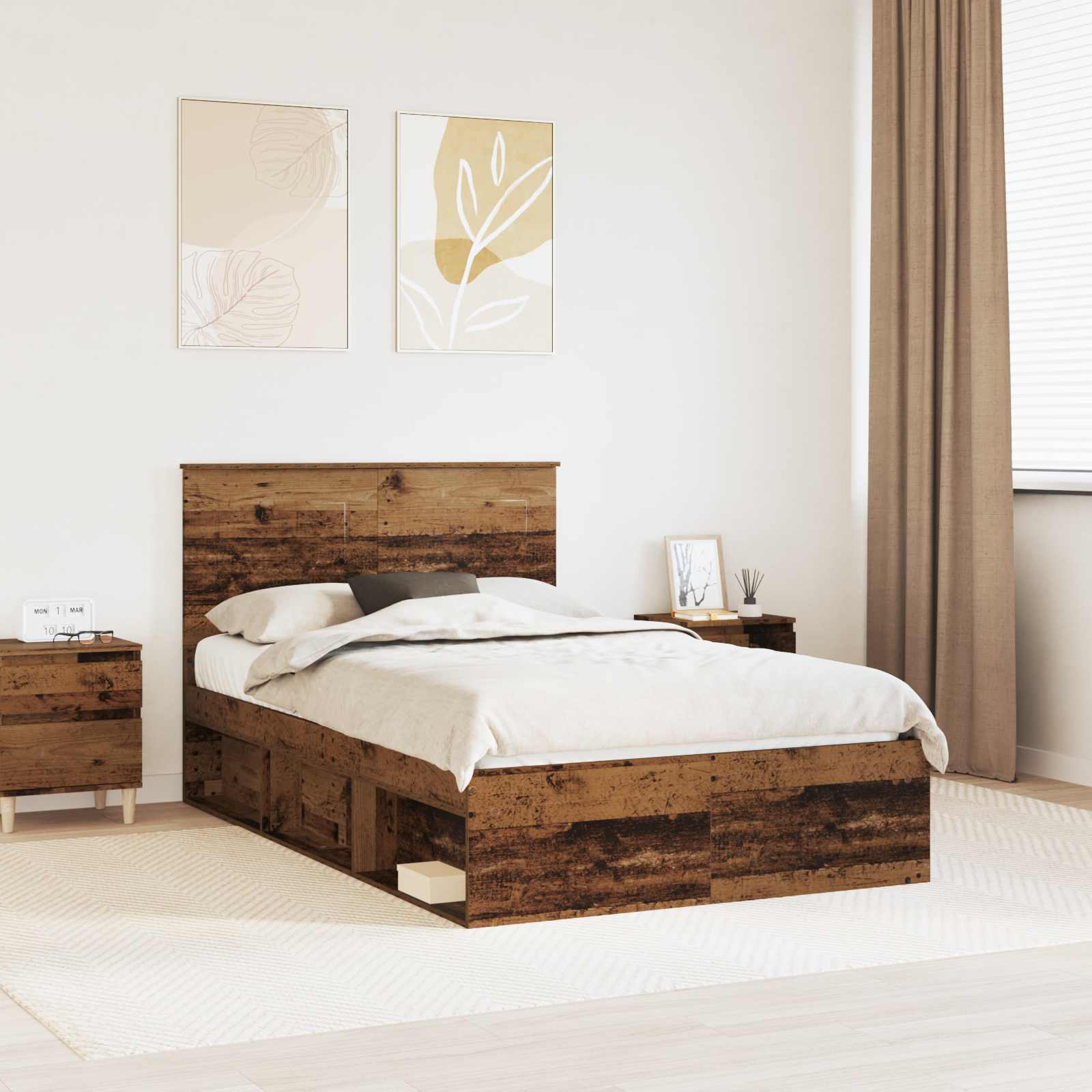 Cadre de lit Bois ancien 135 x 190 cm Bois de pin massif - XIOS