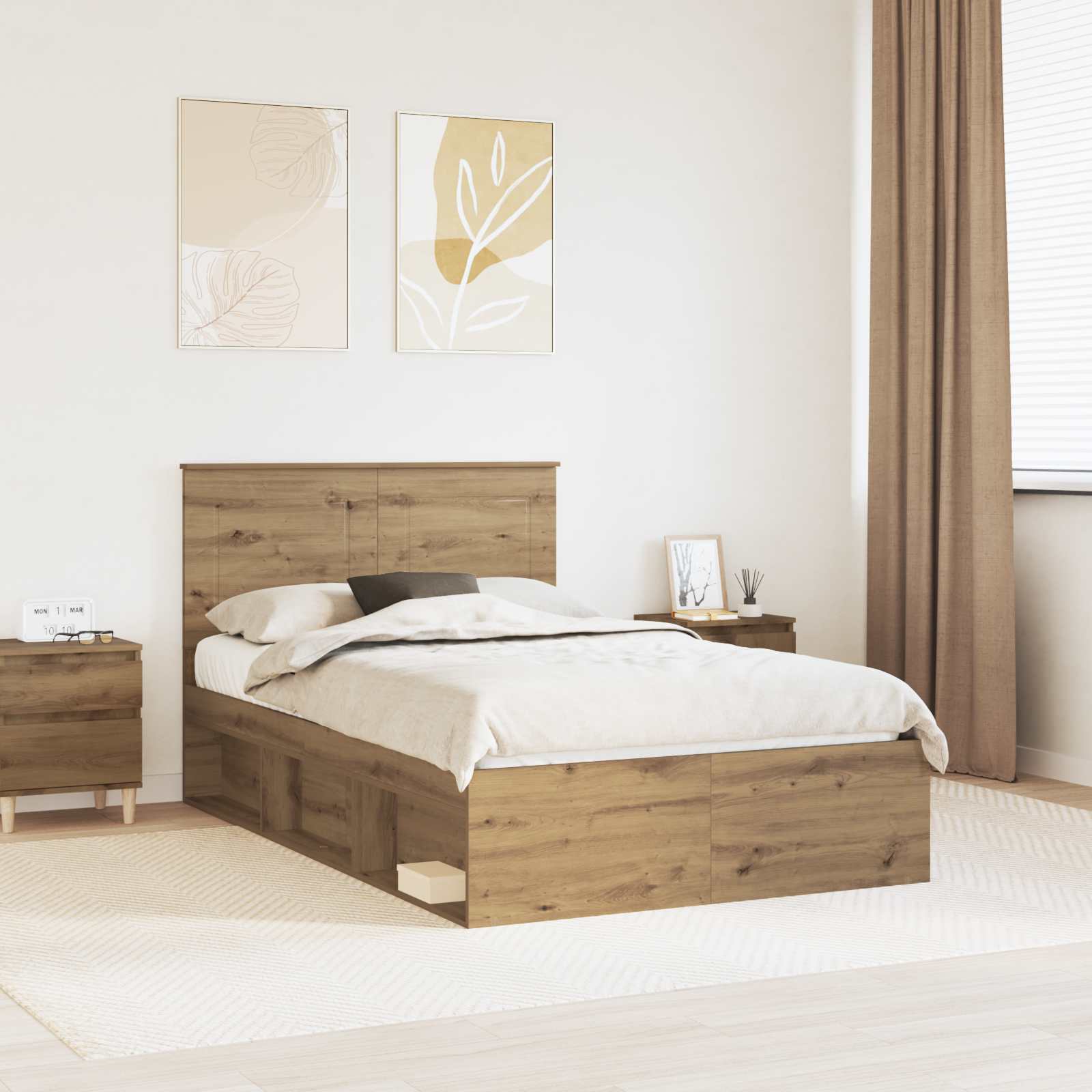 Cadre de lit Chêne artisan 135 x 190 cm Bois de pin massif - XIOS