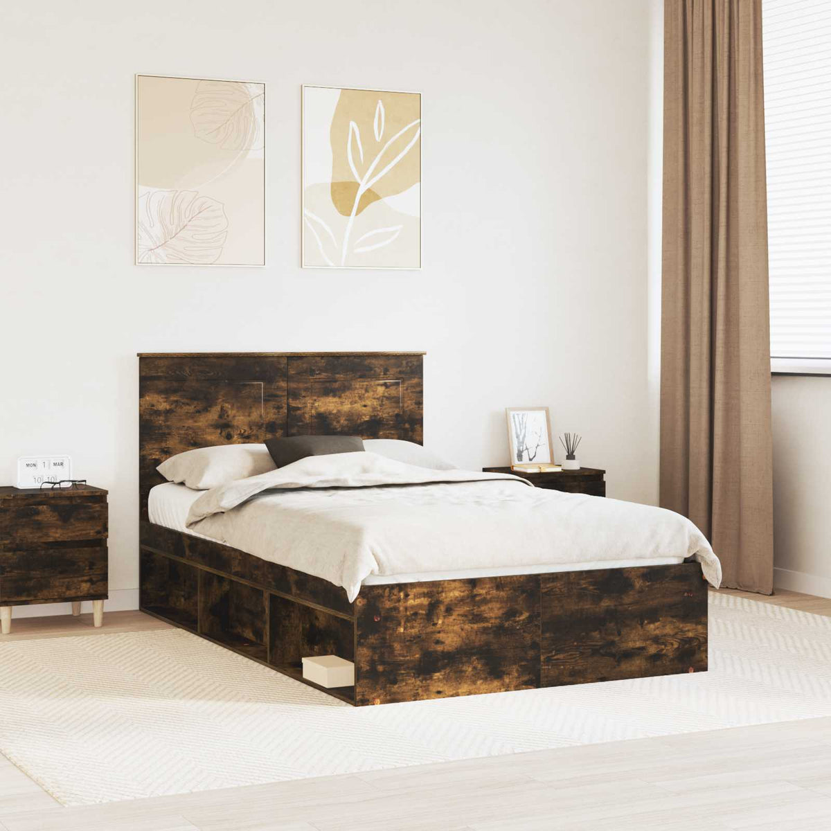 Cadre de lit Uni Chêne fumé 120 x 190 cm Bois de pin massif
