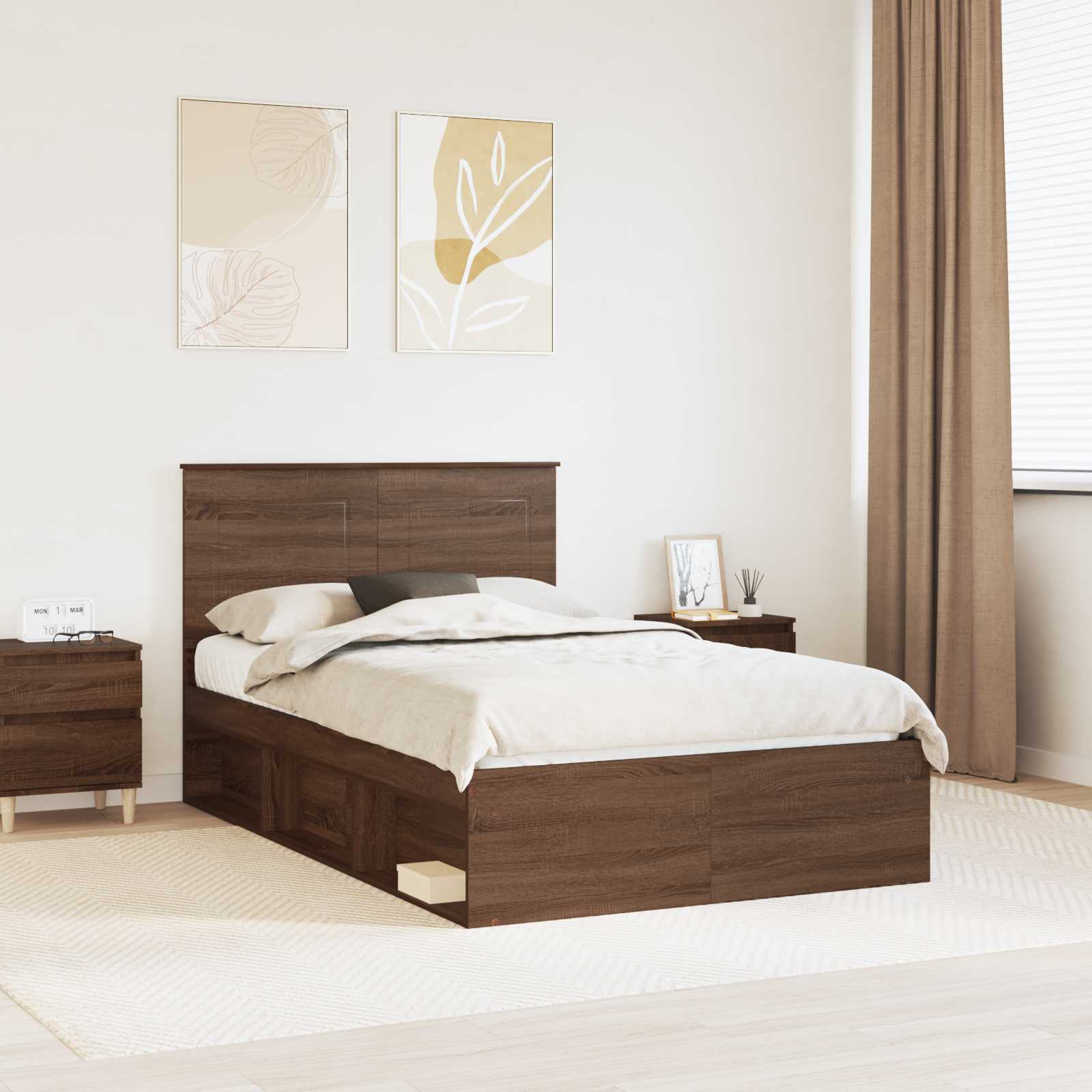 Cadre de lit Chêne brun 120 x 190 cm Bois de pin massif - XIOS