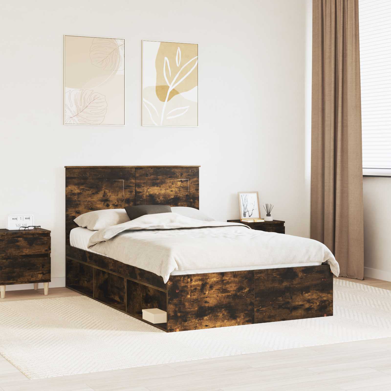 Cadre de lit Chêne fumé 120 x 200 cm Bois de pin massif - XIOS