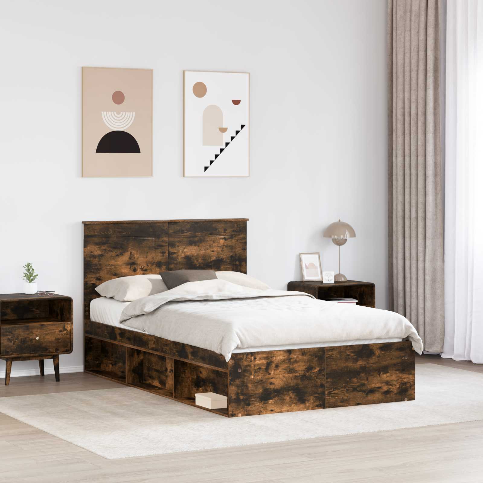 Cadre de lit Chêne fumé 120 x 200 cm Bois de pin massif - XIOS