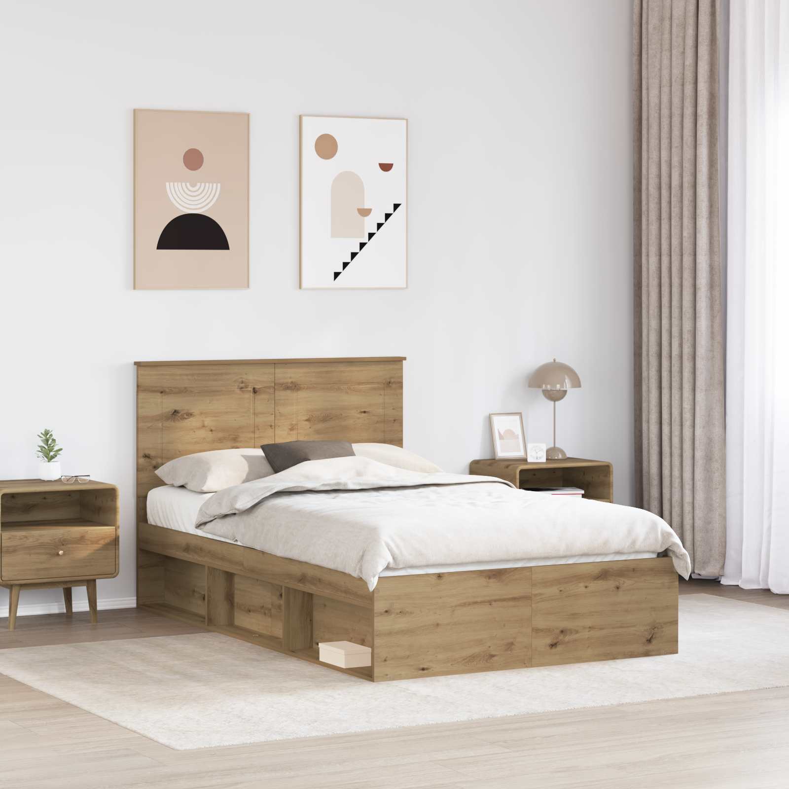Cadre de lit Chêne artisan 120 x 200 cm Bois de pin massif - XIOS