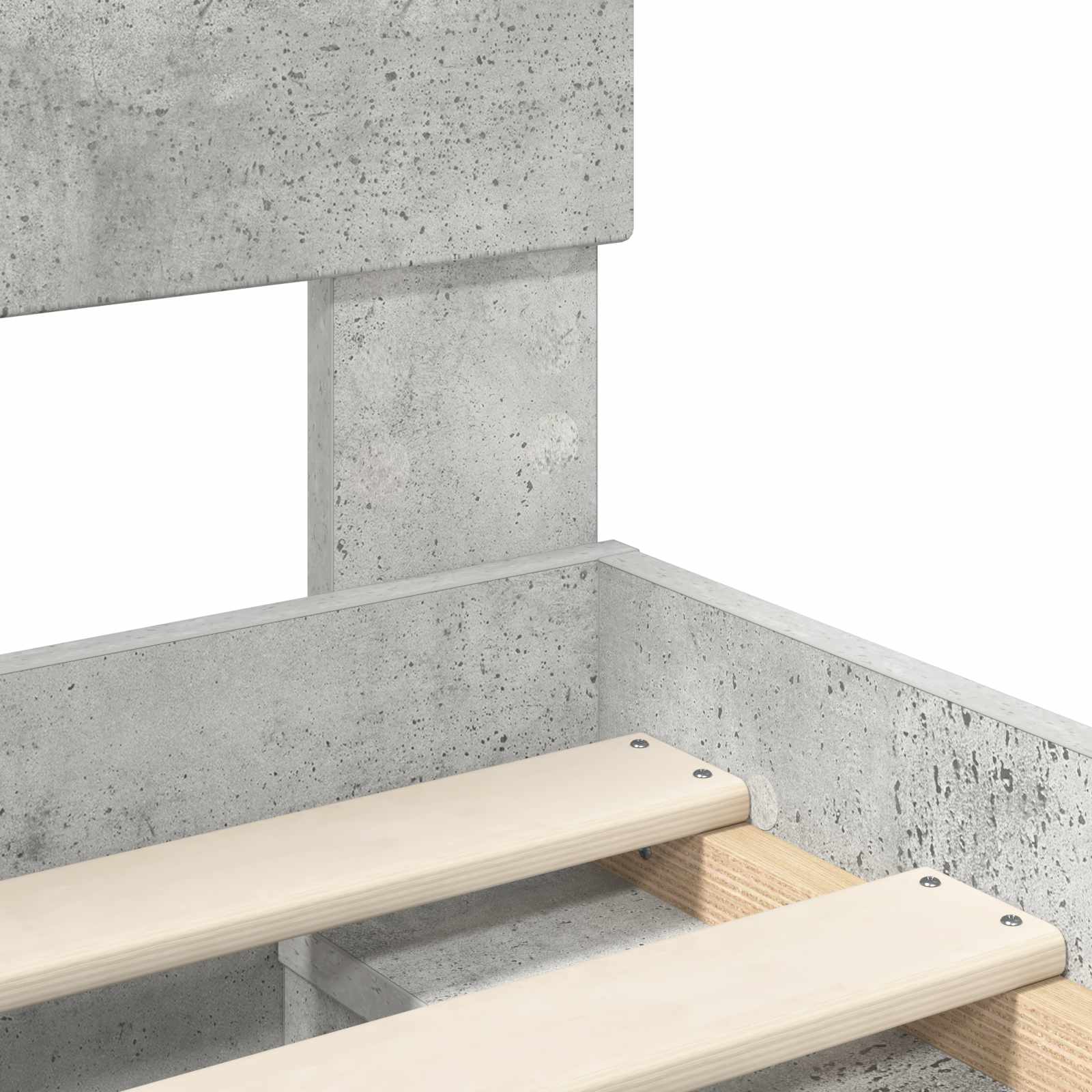 Cadre de lit avec tête de lit Gris Béton 90 x 190 cm Pin massif - XIOS