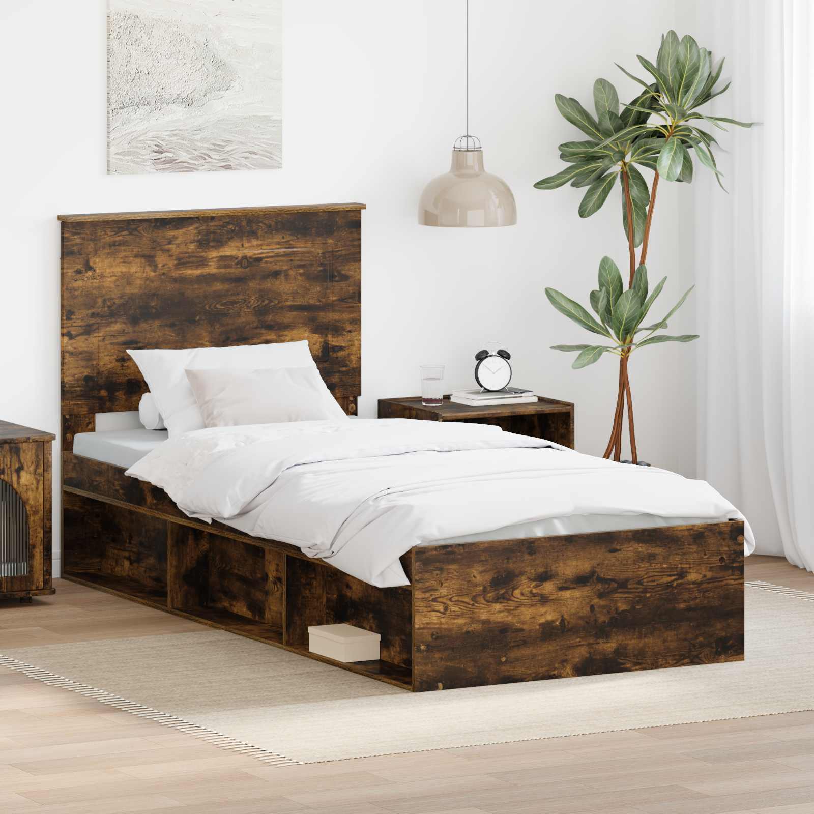 Cadre de lit Chêne fumé 90 x 190 cm Bois de pin massif
