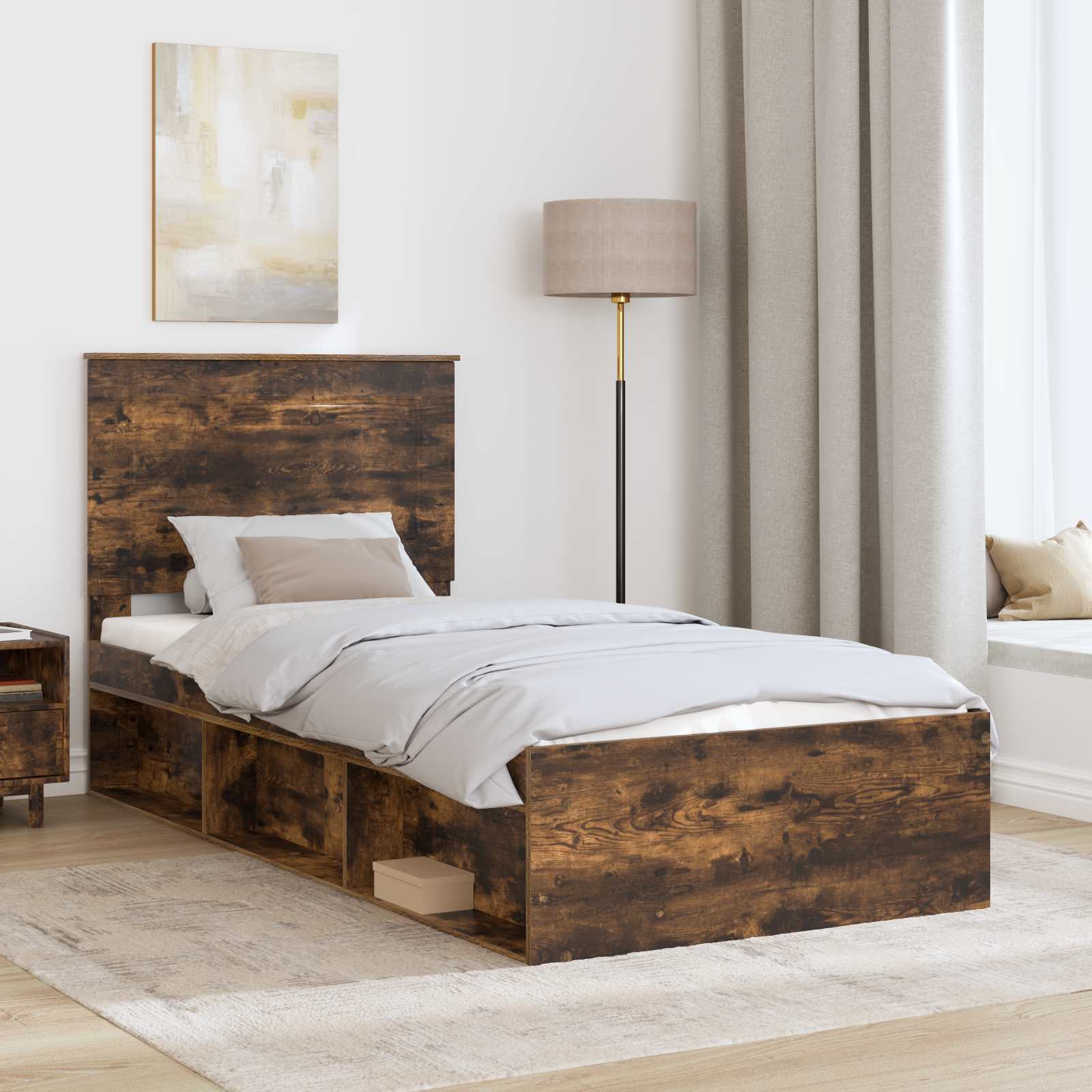 Cadre de lit Chêne fumé 90 x 190 cm Bois de pin massif