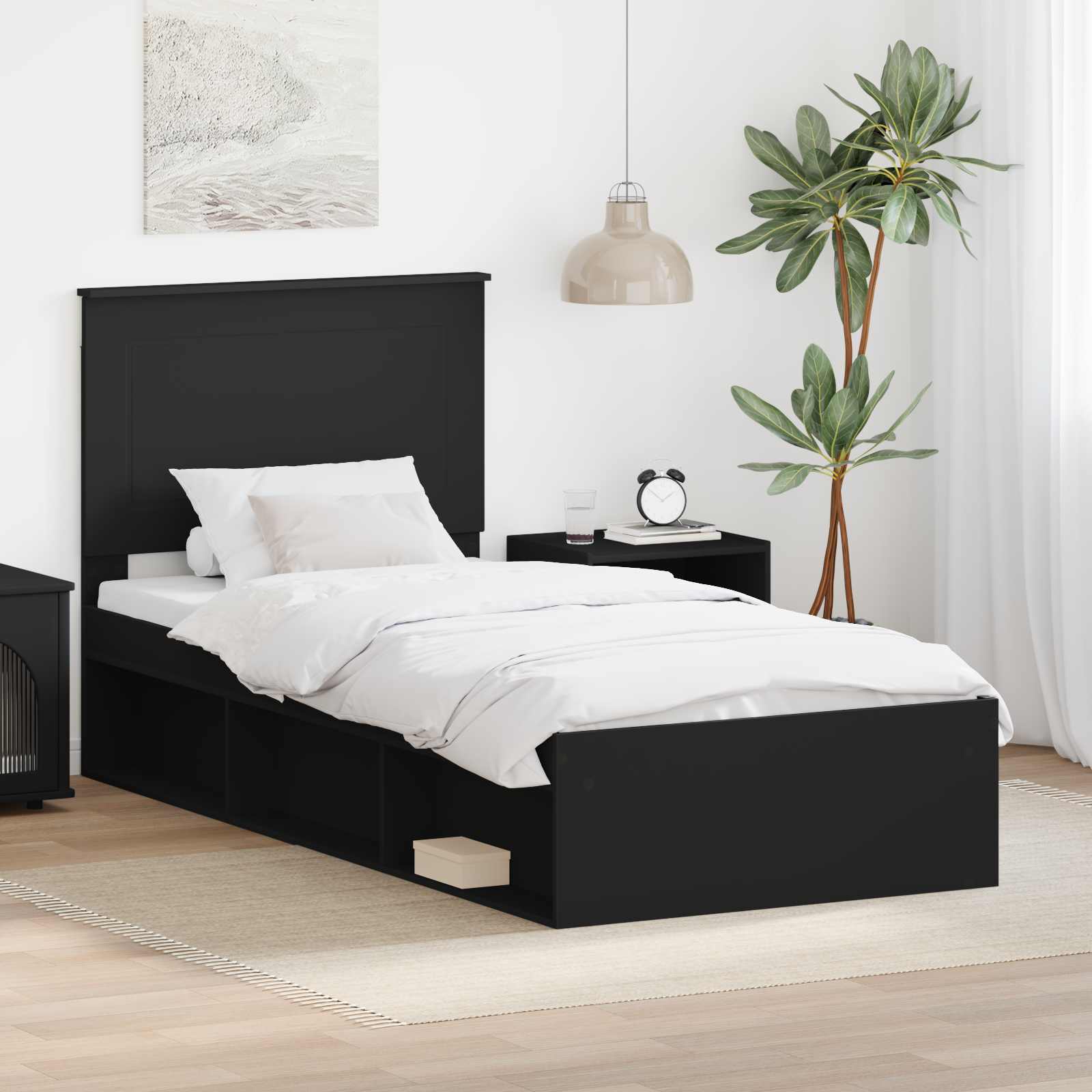 Cadre de lit Noir 90 x 200 cm Bois de pin massif - XIOS
