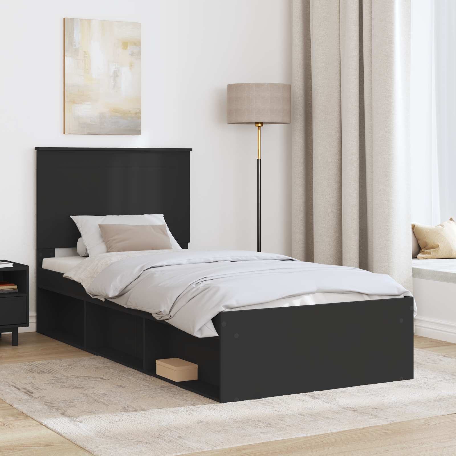 Cadre de lit Noir 90 x 200 cm Bois de pin massif - XIOS