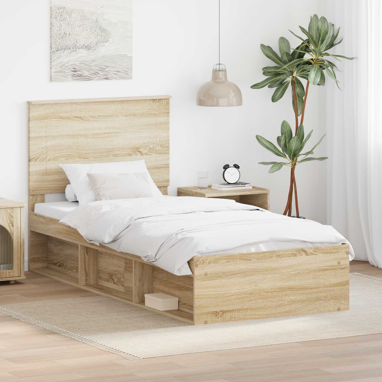 Cadre de lit Chêne Sonoma 90 x 200 cm Bois de pin massif - XIOS