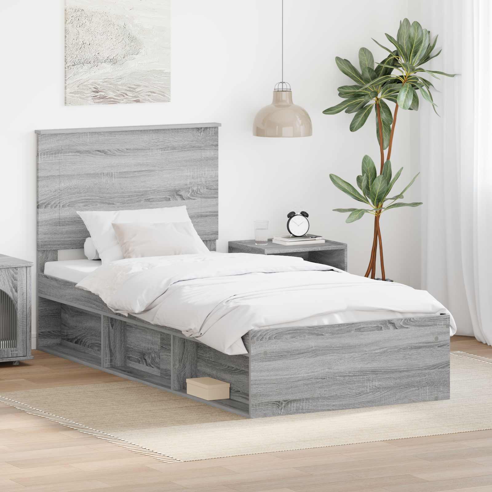 Cadre de lit Gris Sonoma 90 x 200 cm Bois de pin massif - XIOS