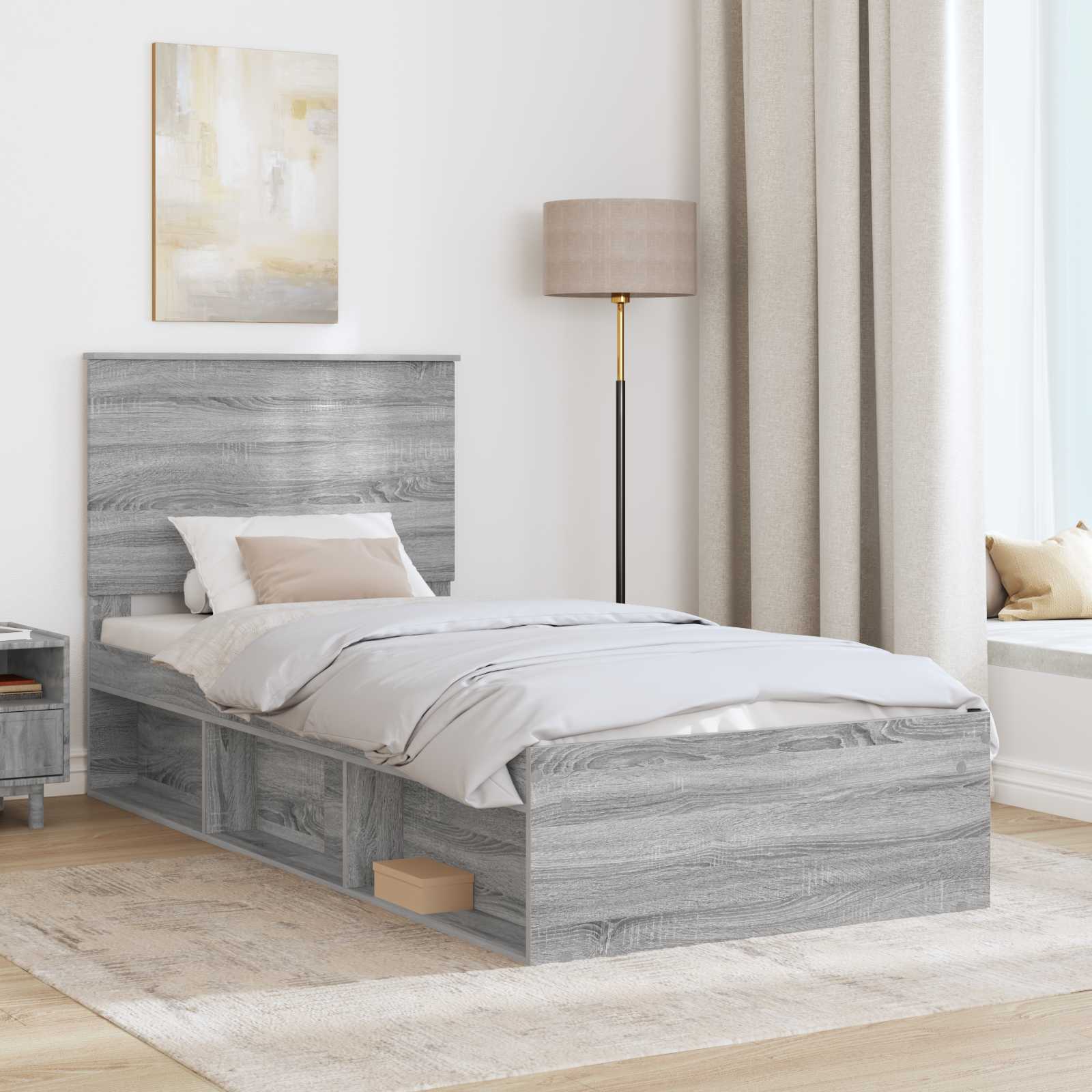Cadre de lit Gris Sonoma 90 x 200 cm Bois de pin massif - XIOS