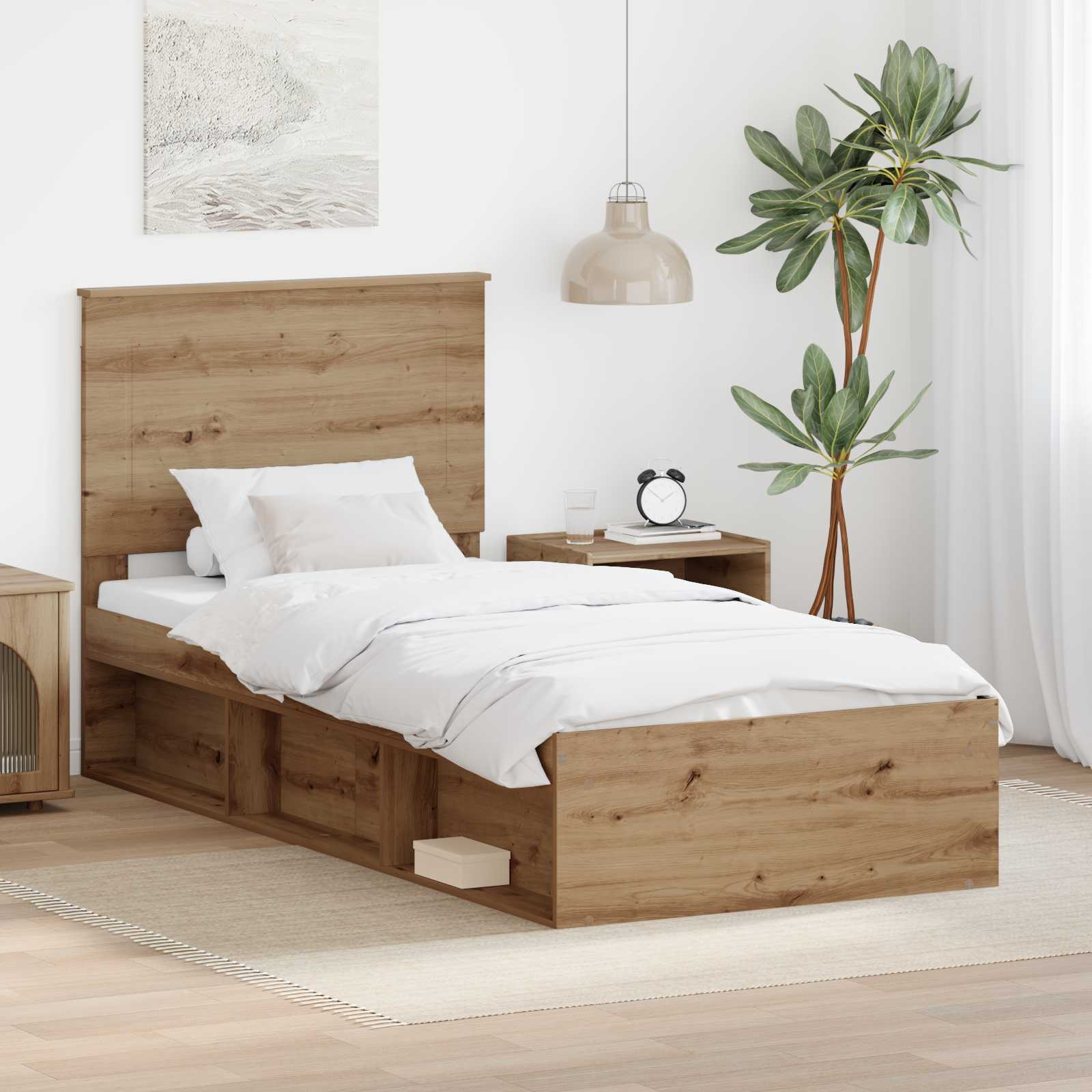 Cadre de lit Chêne artisan 90 x 200 cm Bois de pin massif - XIOS